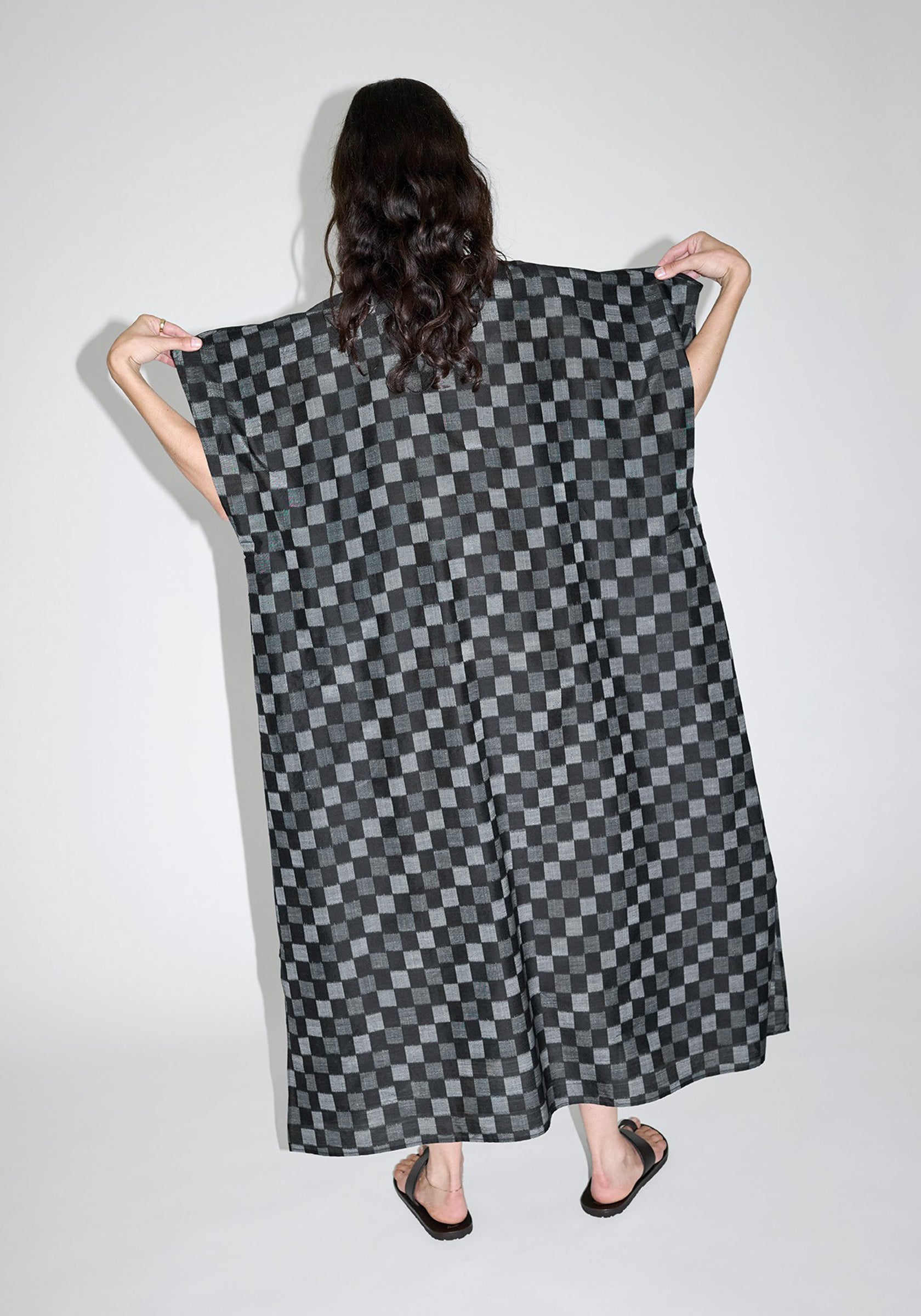 Cristaseya Oversized Caftan in Black and Grey Checks
