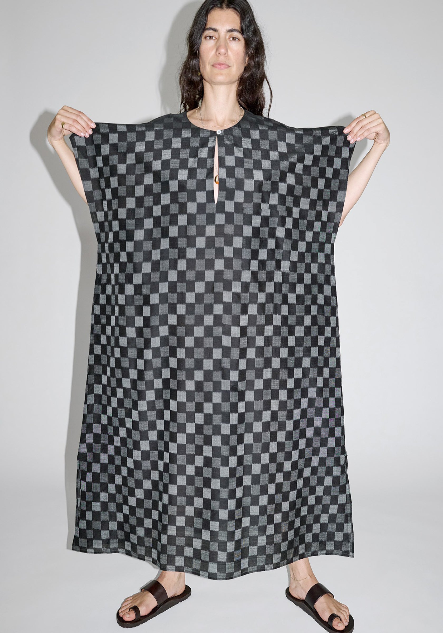 Cristaseya Oversized Caftan in Black and Grey Checks
