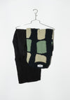 Cristaseya Washi Paper Patchwork Sweater in Black with Sauge and Khaki Patch