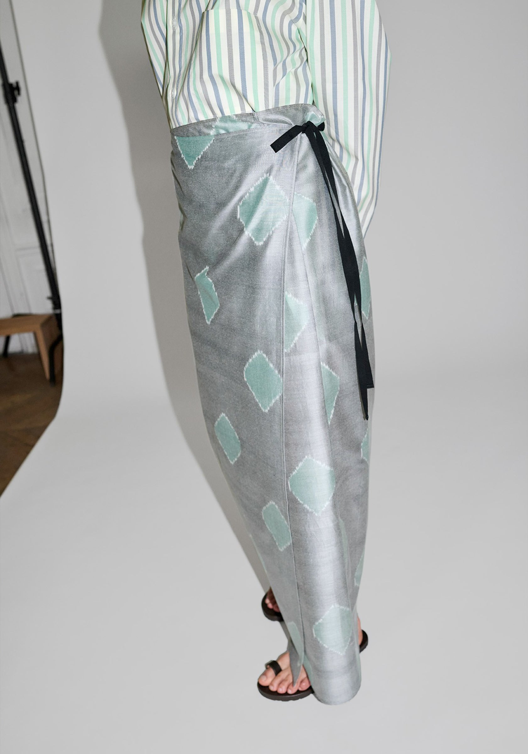 Cristaseya Pareo Skirt in Grey Green Polka Dot