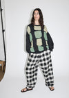 Cristaseya Washi Paper Patchwork Sweater in Black with Sauge and Khaki Patch