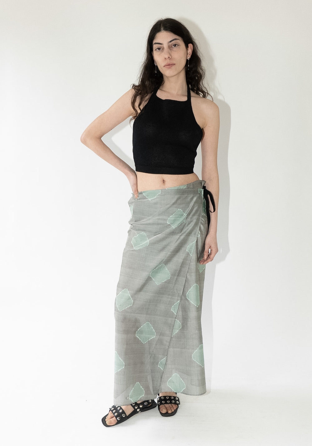 Cristaseya Pareo Skirt in Grey Green Polka Dot