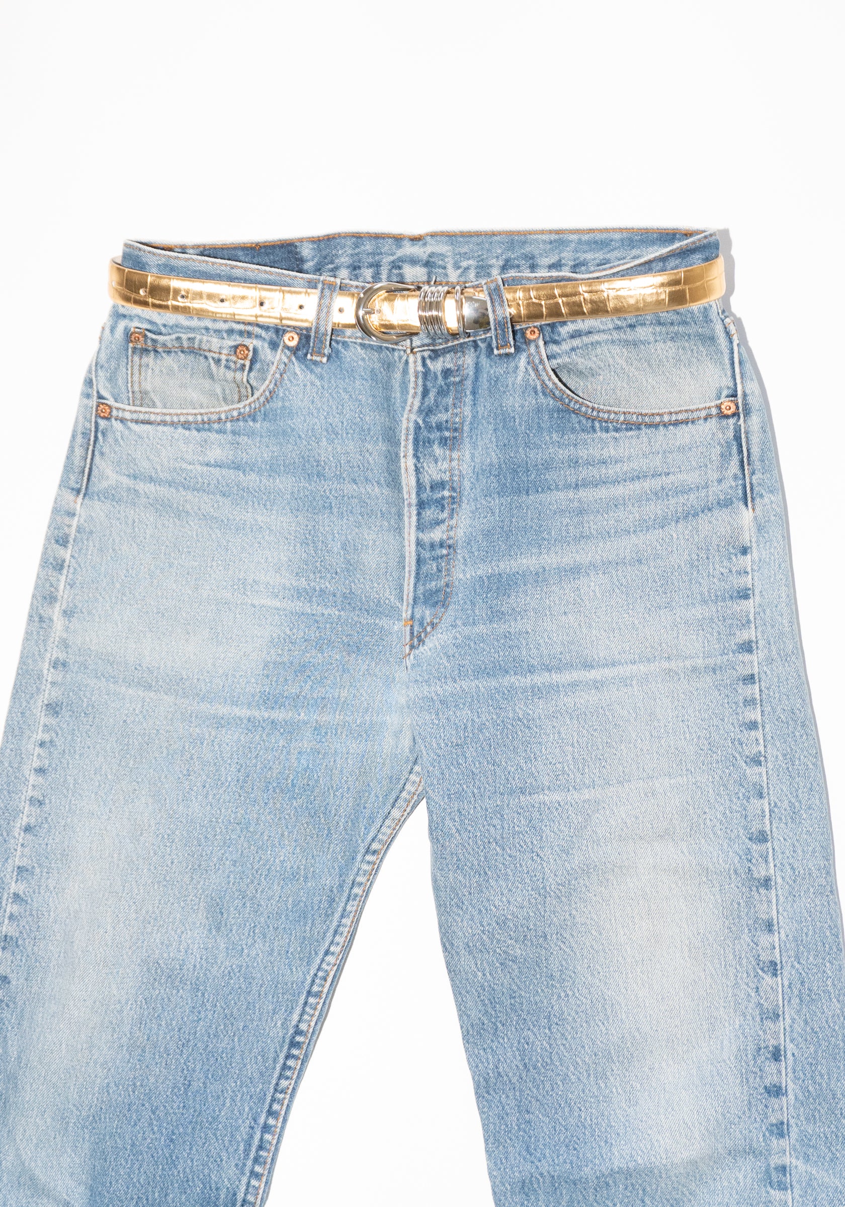 Dehanche Hollyhock Mirror Croc Belt in Gold with Silver