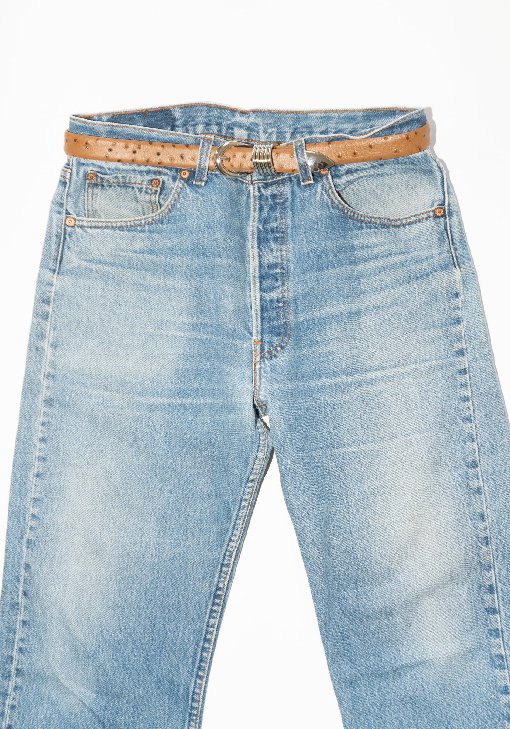 Dehanche Hollyhock Ostrich Belt in Camel with Silver