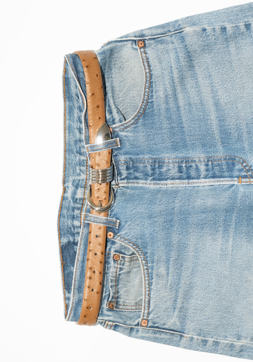 Dehanche Hollyhock Ostrich Belt in Camel with Silver