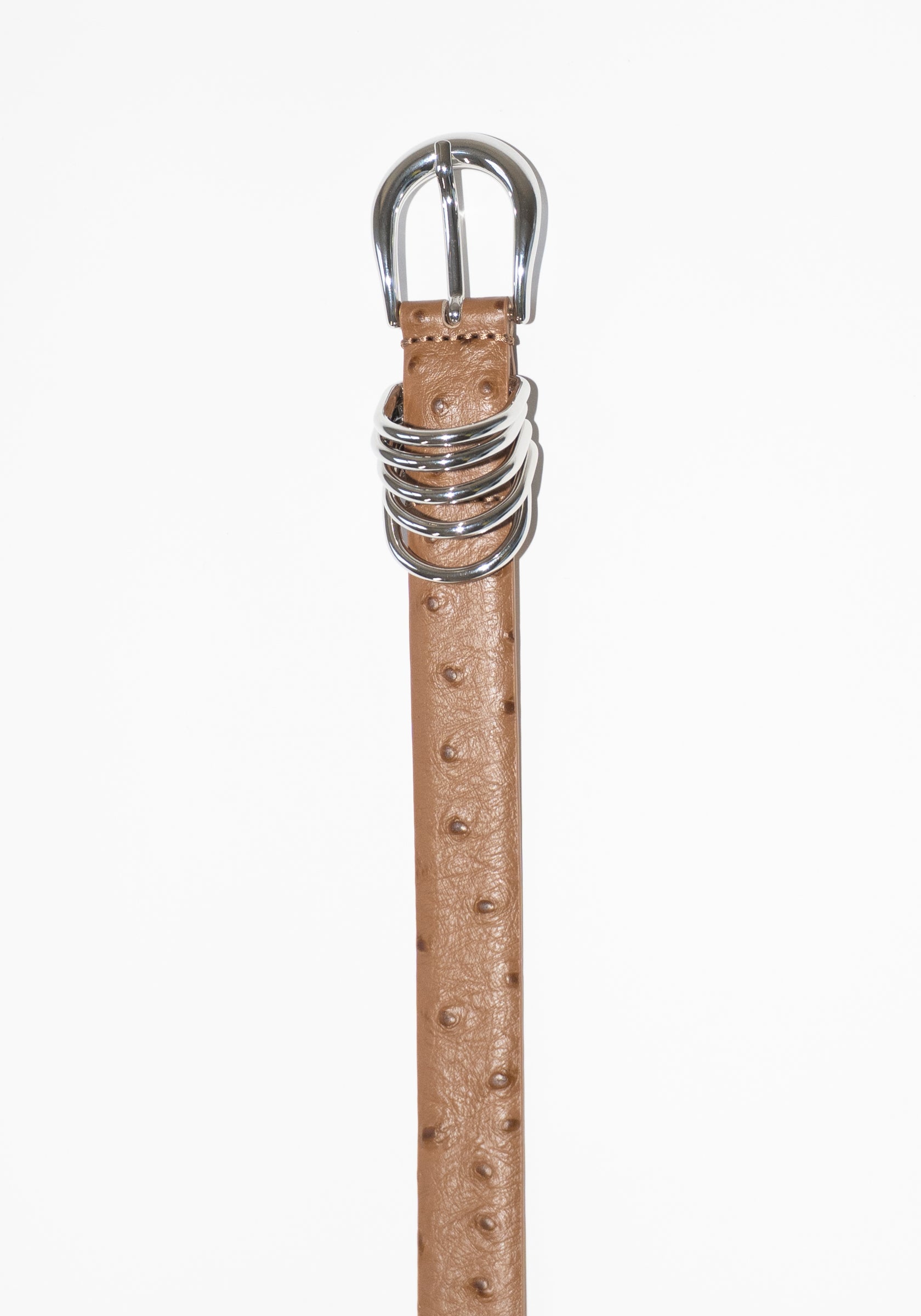 Dehanche Hollyhock Ostrich Belt in Camel with Silver