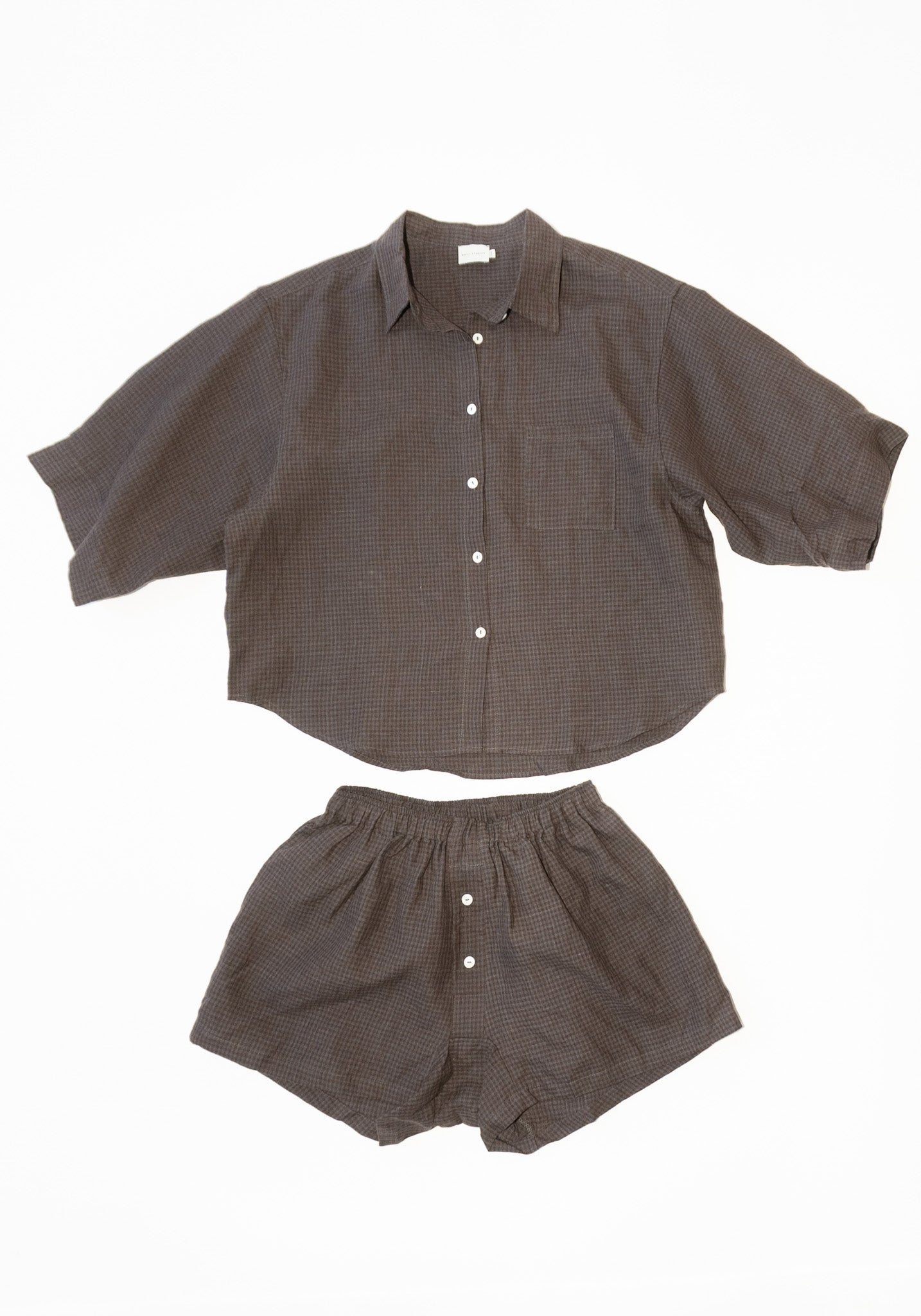 Deiji Studios Linen Set in Slate Check