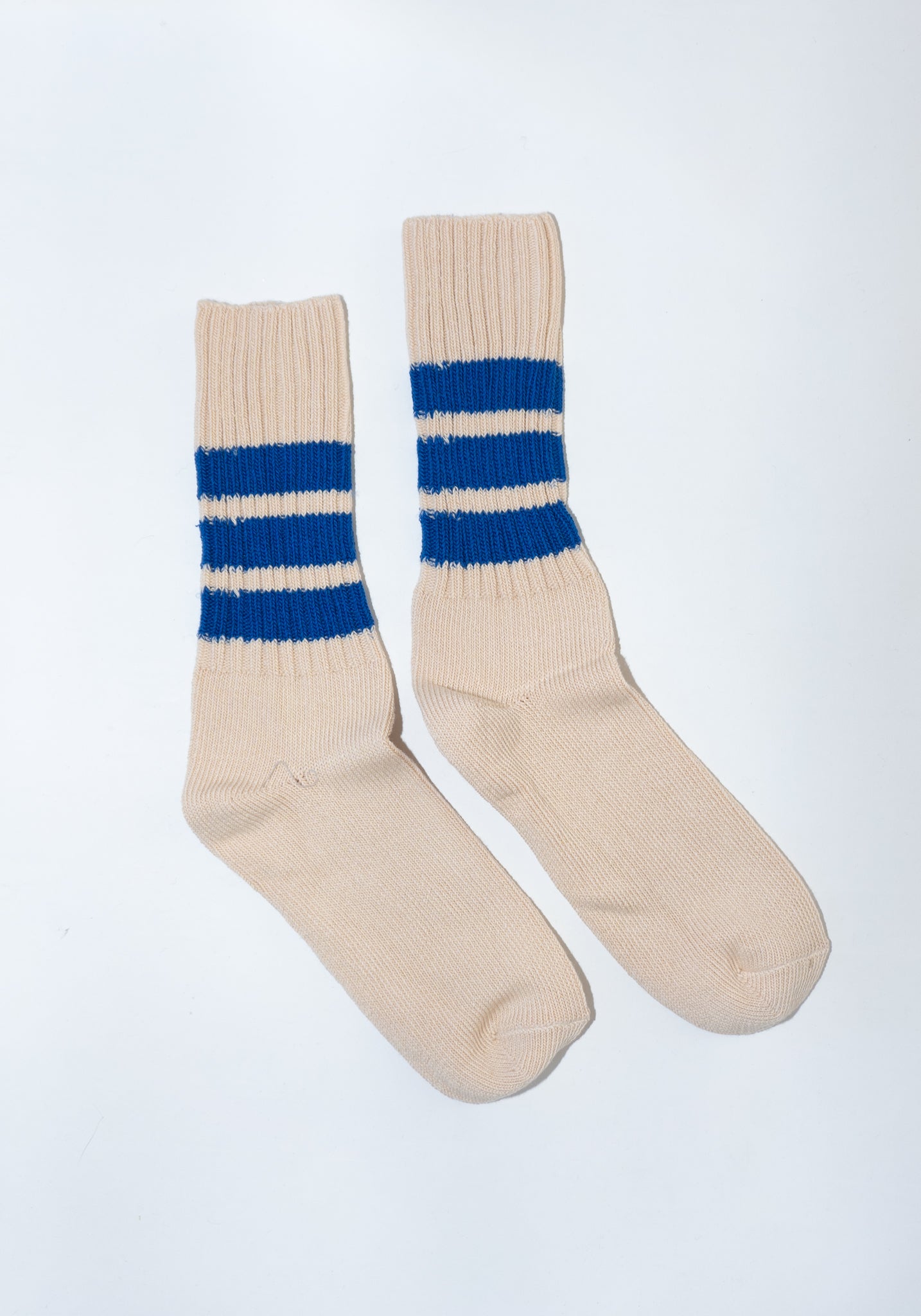 Crew Striped Socks in Ecru and Bright Blue