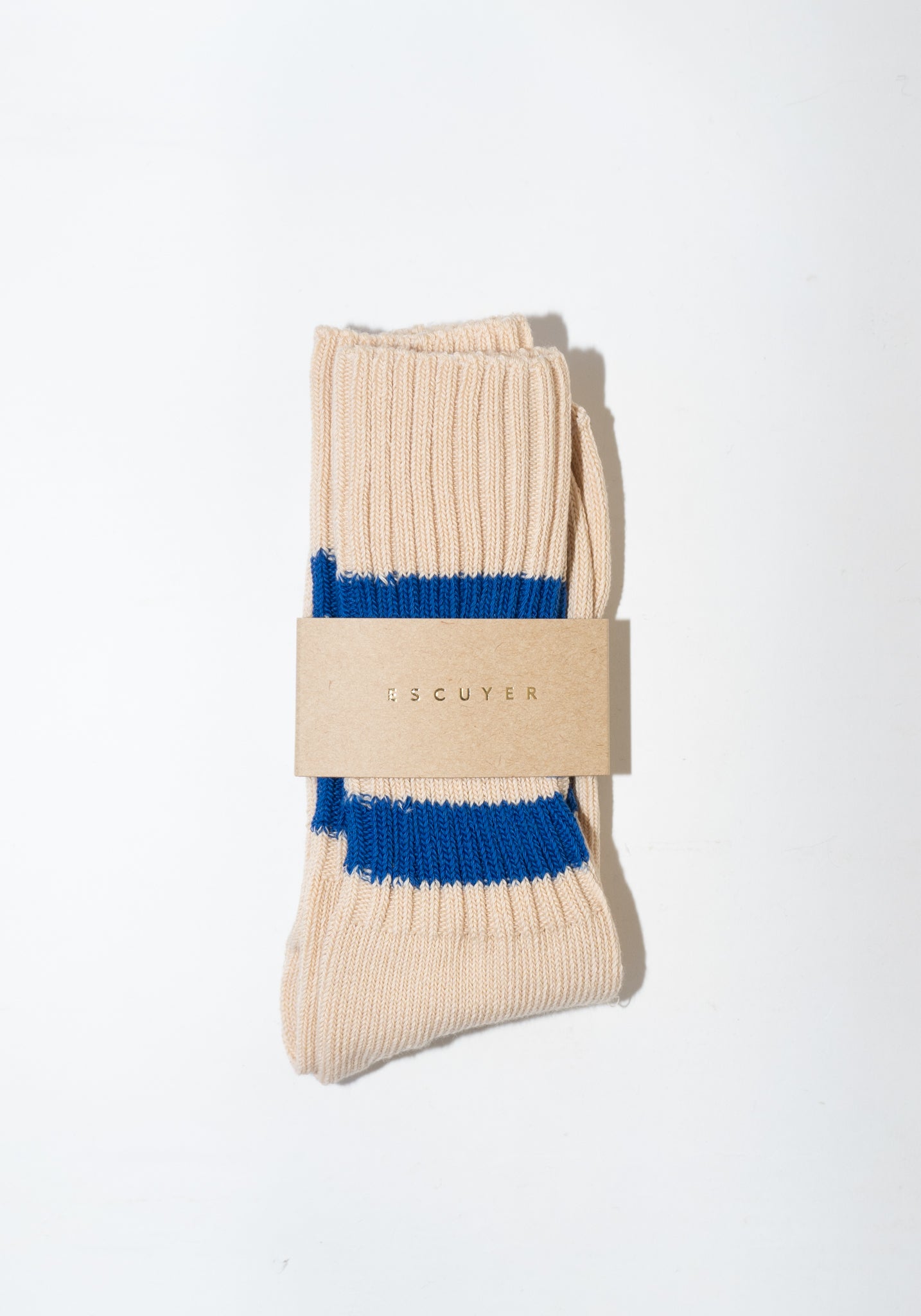 Crew Striped Socks in Ecru and Bright Blue