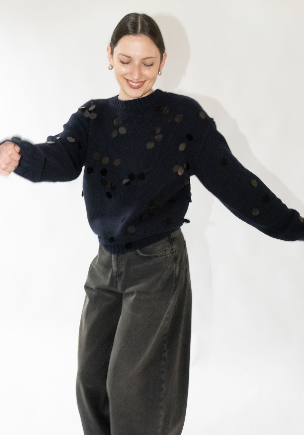 Extreme Cashmere Oldie no.373 Sweater in Navy Sequins