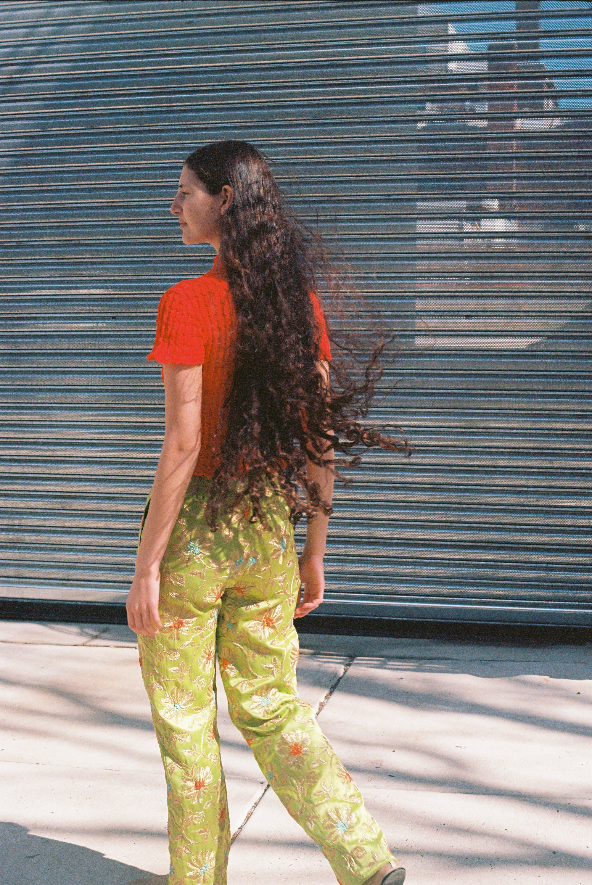 Tigra Tigra Khatwork Kasab Jaal Flat Pant in Lime