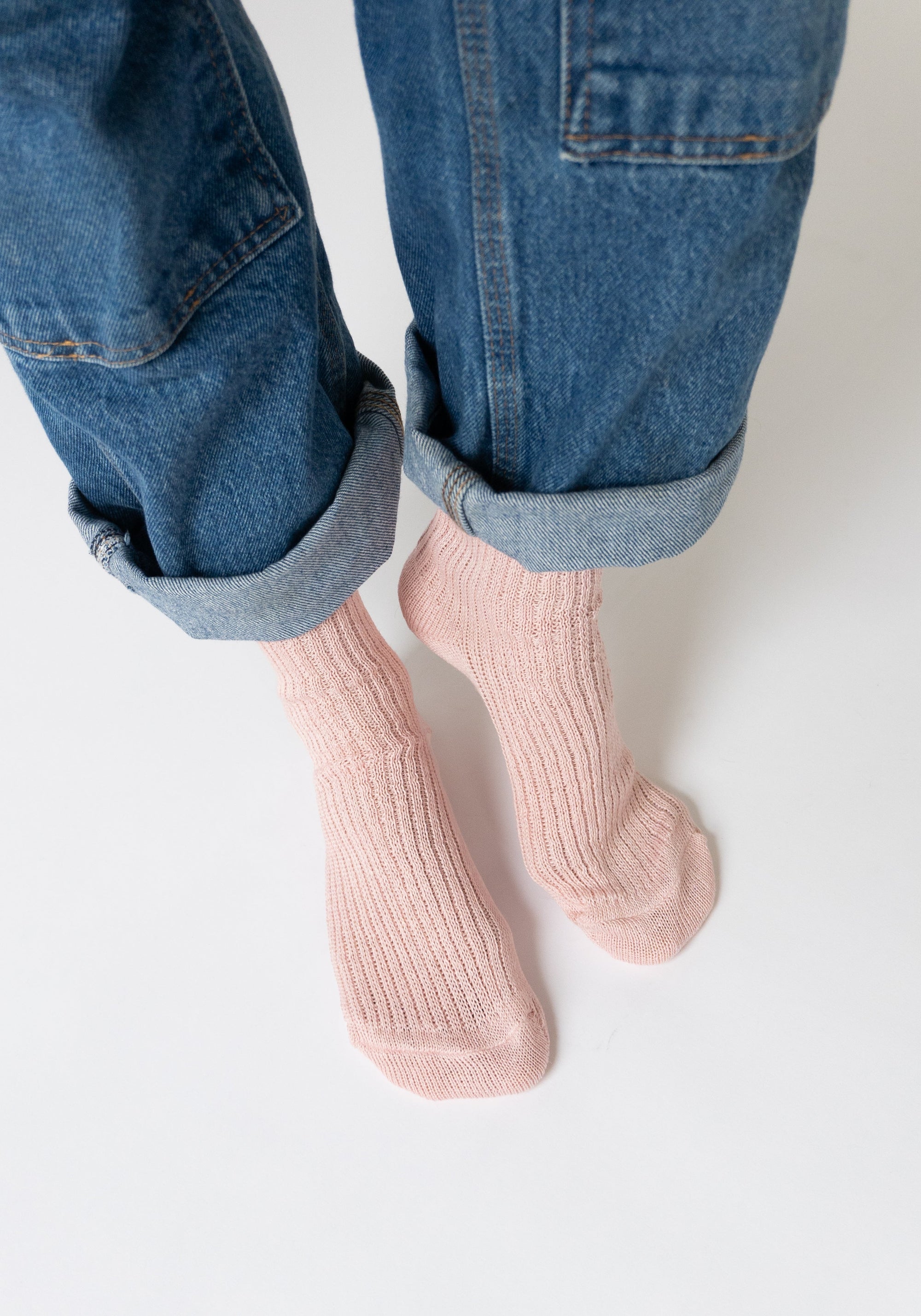 Linen Ribbed Socks in Blossom