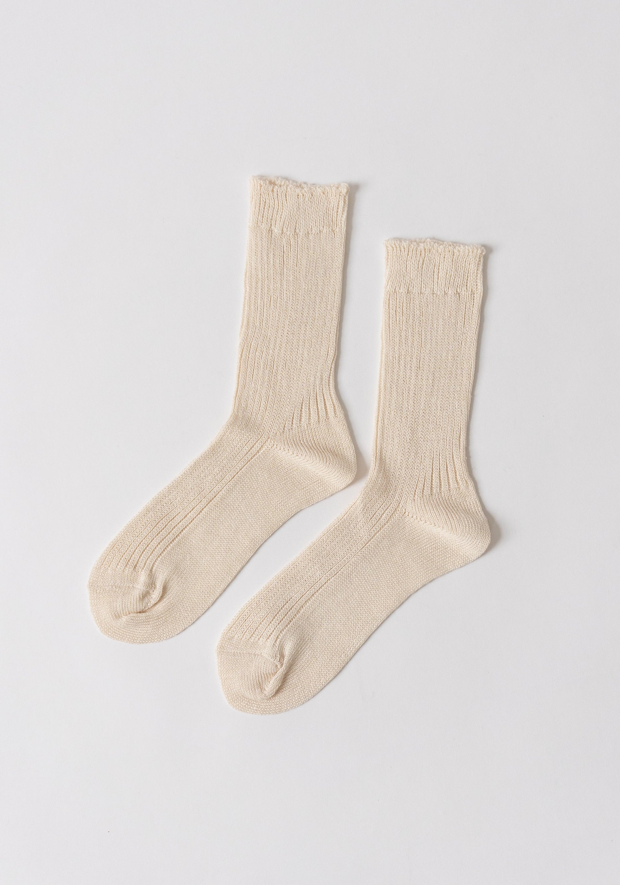 Linen Ribbed Socks in Ecru