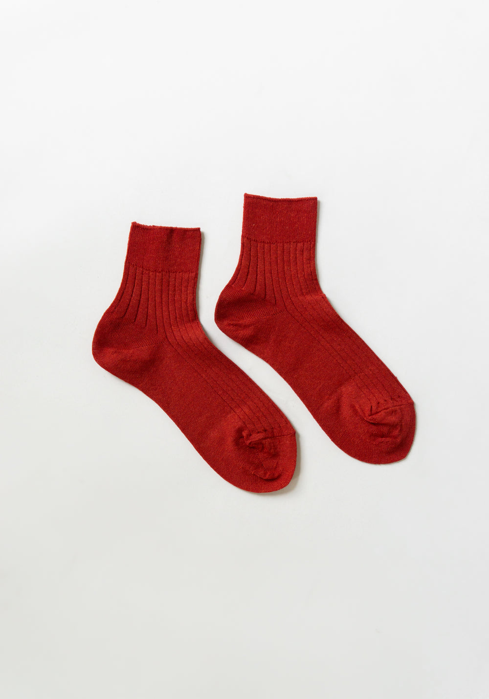 Linen Ankle Rib Socks in Red