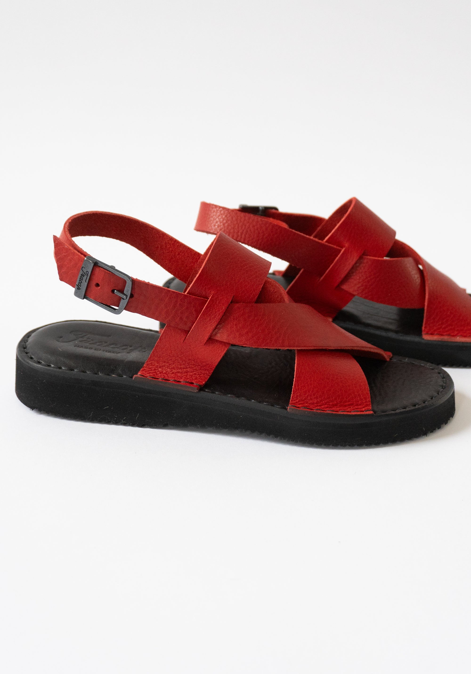 Fracap Leather Crossover Sandal in Red