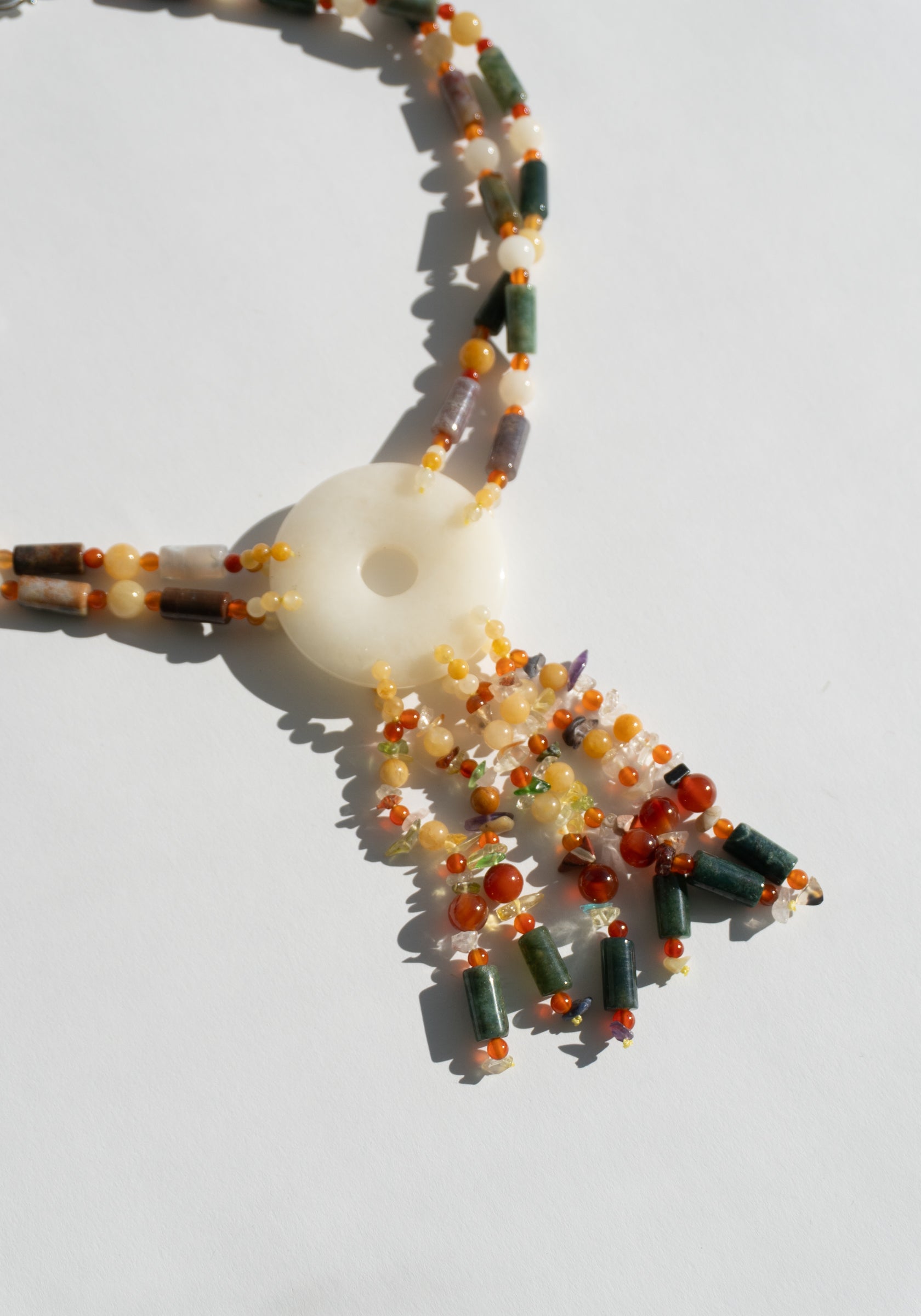 Agate Beaded Tassel Necklace