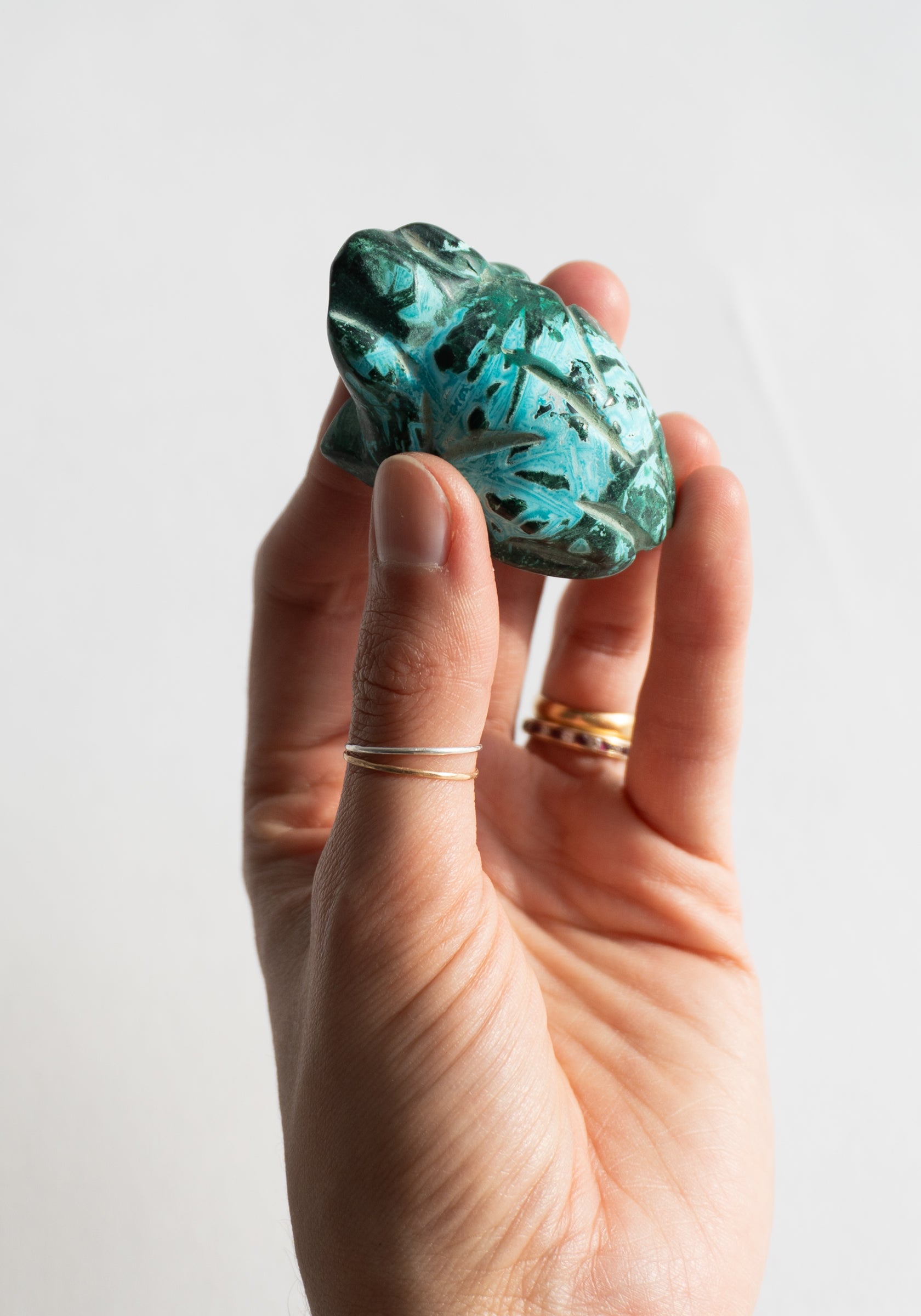 Hand Carved Chrysocolla Frog