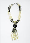 Citrine Onyx Beaded Tassel Necklace