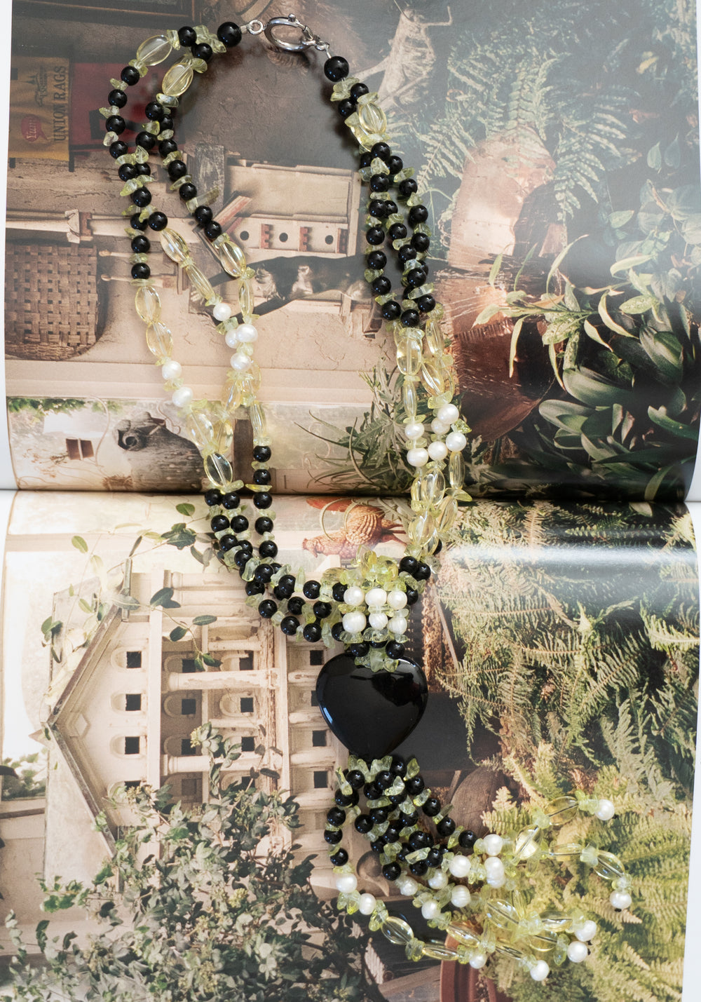 Citrine Onyx Beaded Tassel Necklace