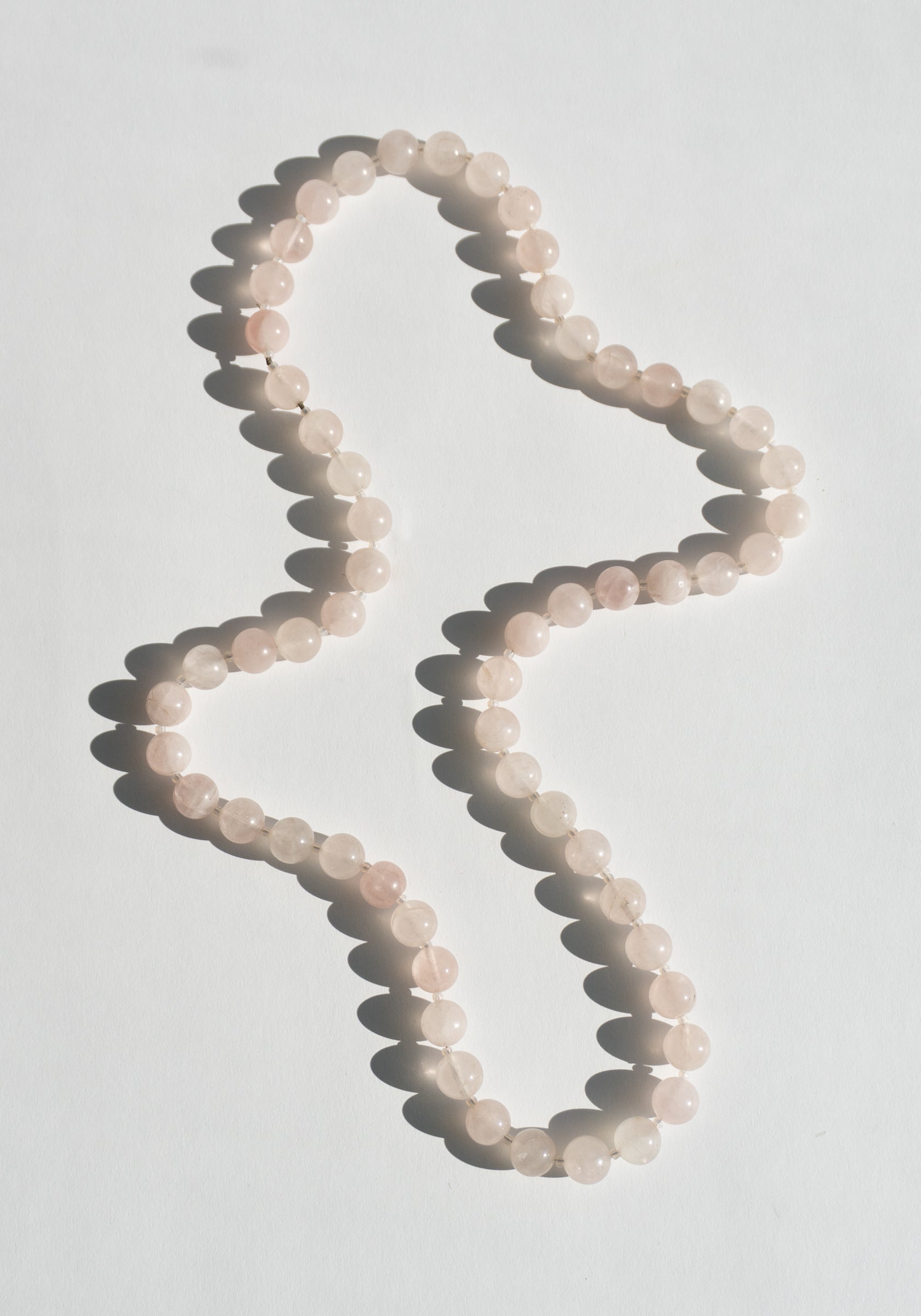 Long Rose Quartz Beaded Necklace