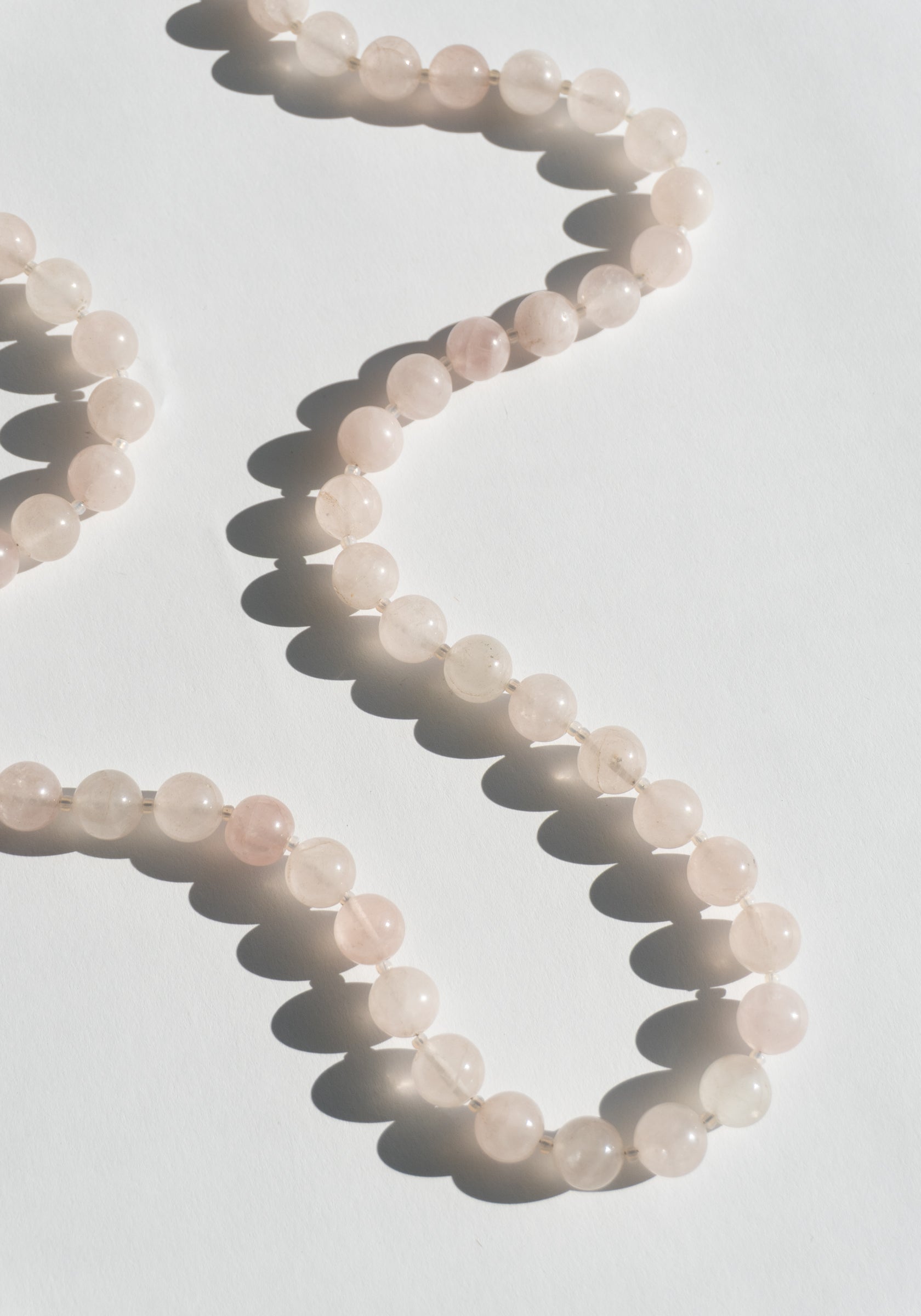 Long Rose Quartz Beaded Necklace