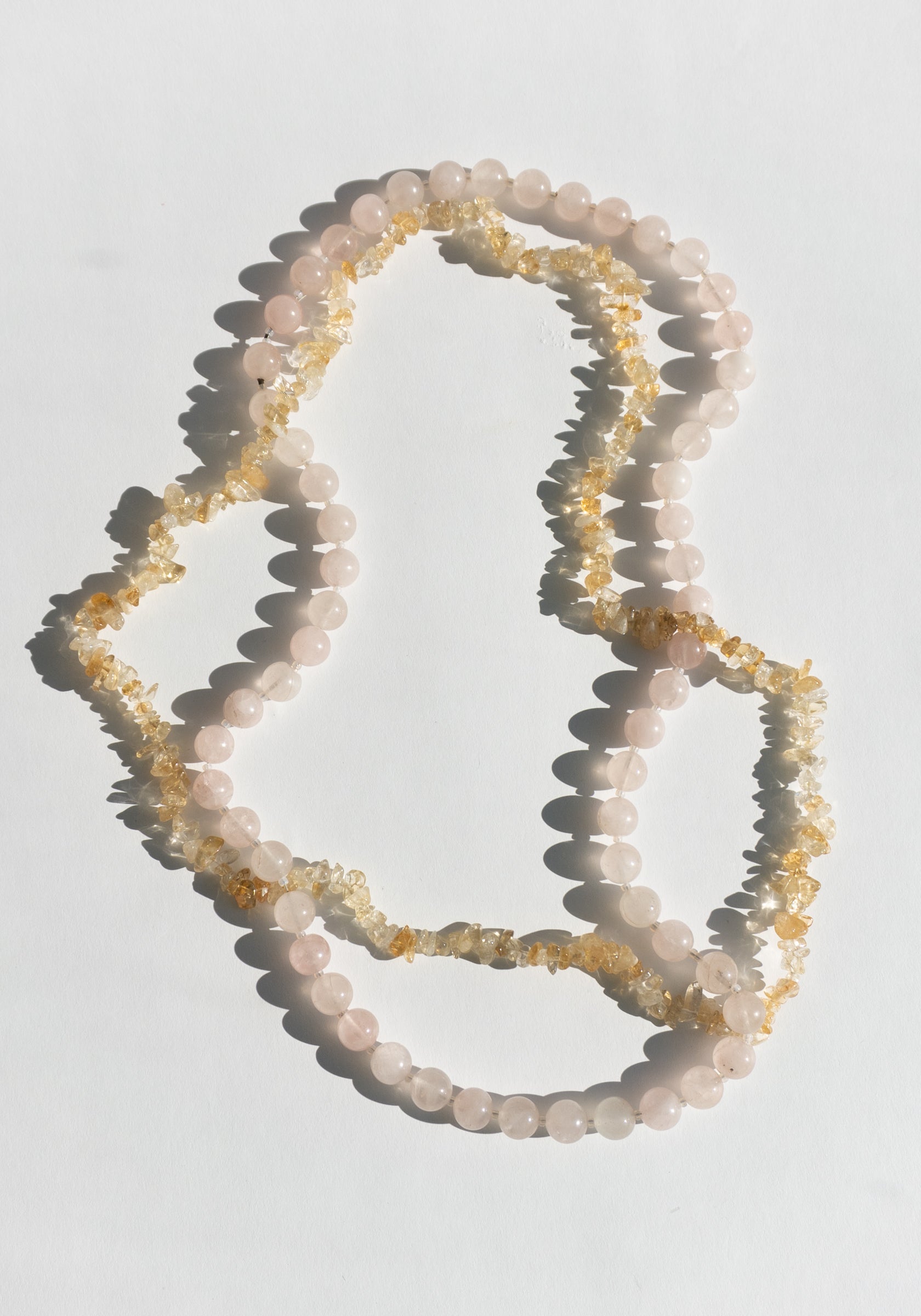 Long Rose Quartz Beaded Necklace