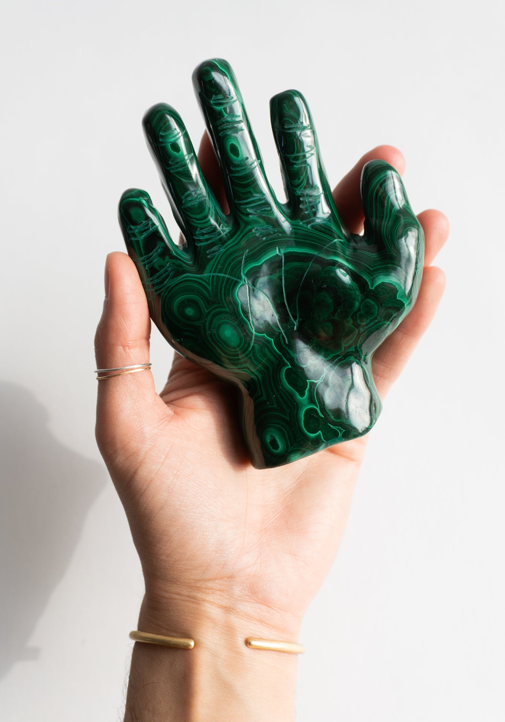 Hand Carved Malachite Hand Totem