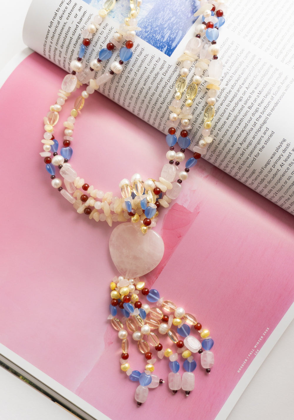 Rose Quartz Beaded Tassel Necklace
