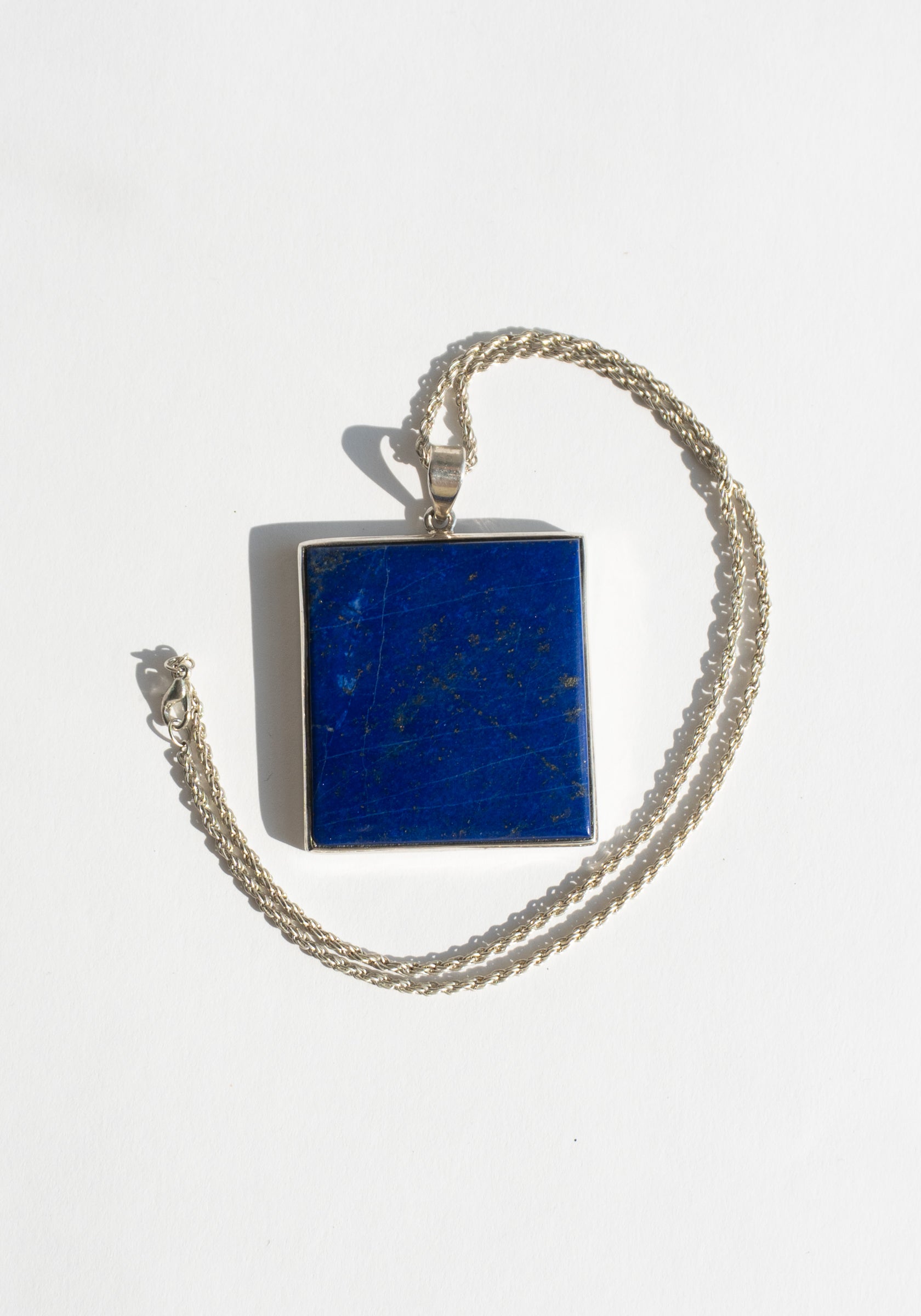 Large Vintage Square Sterling Lapis Pendant Necklace