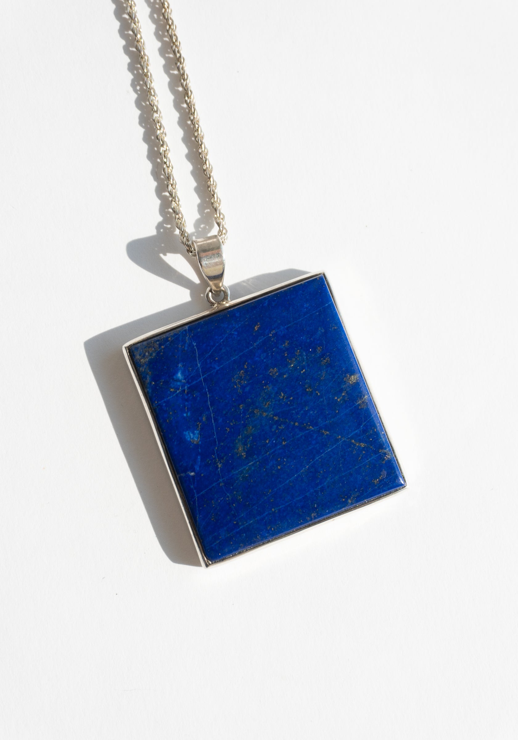 Large Vintage Square Sterling Lapis Pendant Necklace