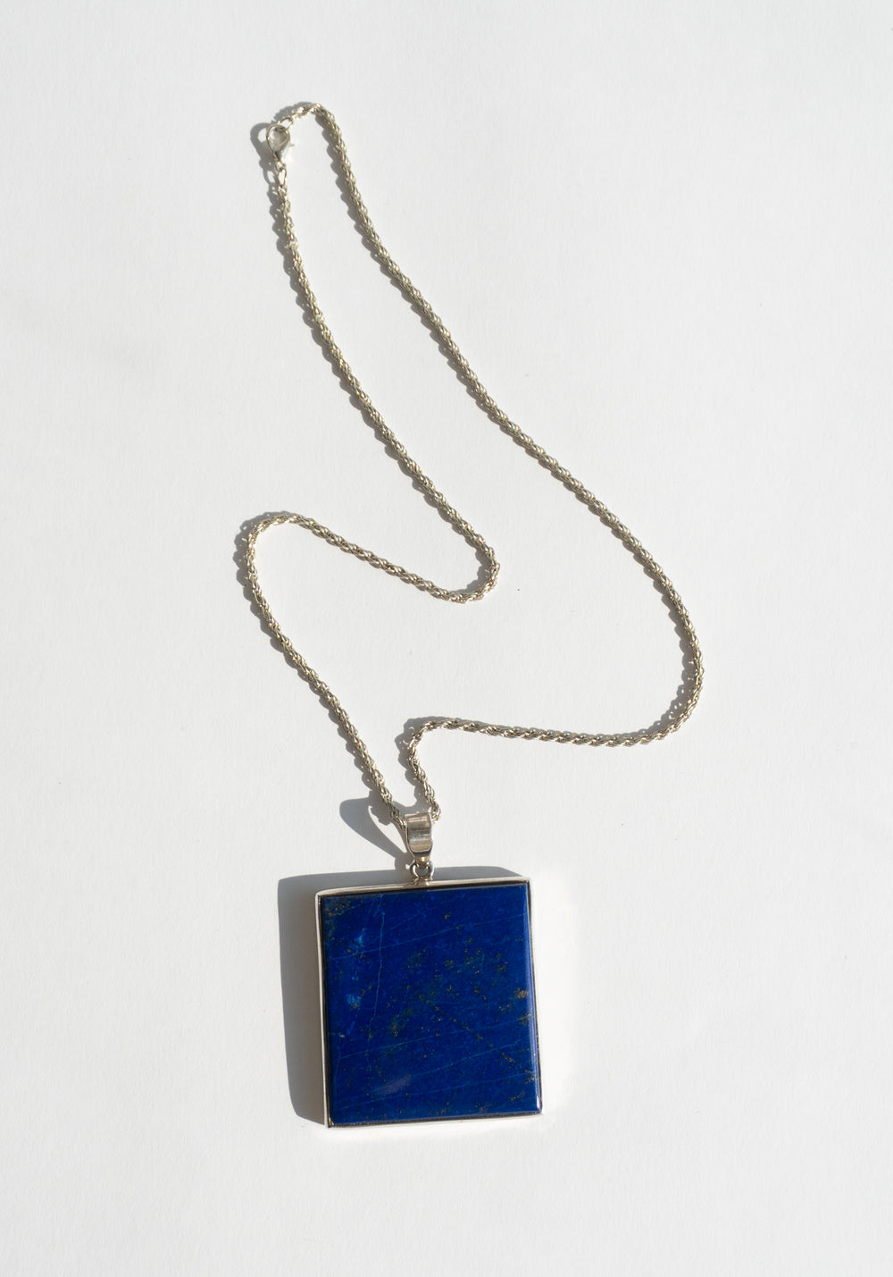 Large Vintage Square Sterling Lapis Pendant Necklace
