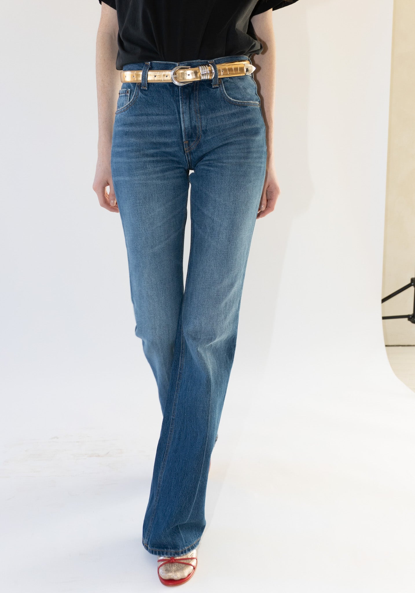 Hollyhock Mirror Croc Belt in Gold with Silver