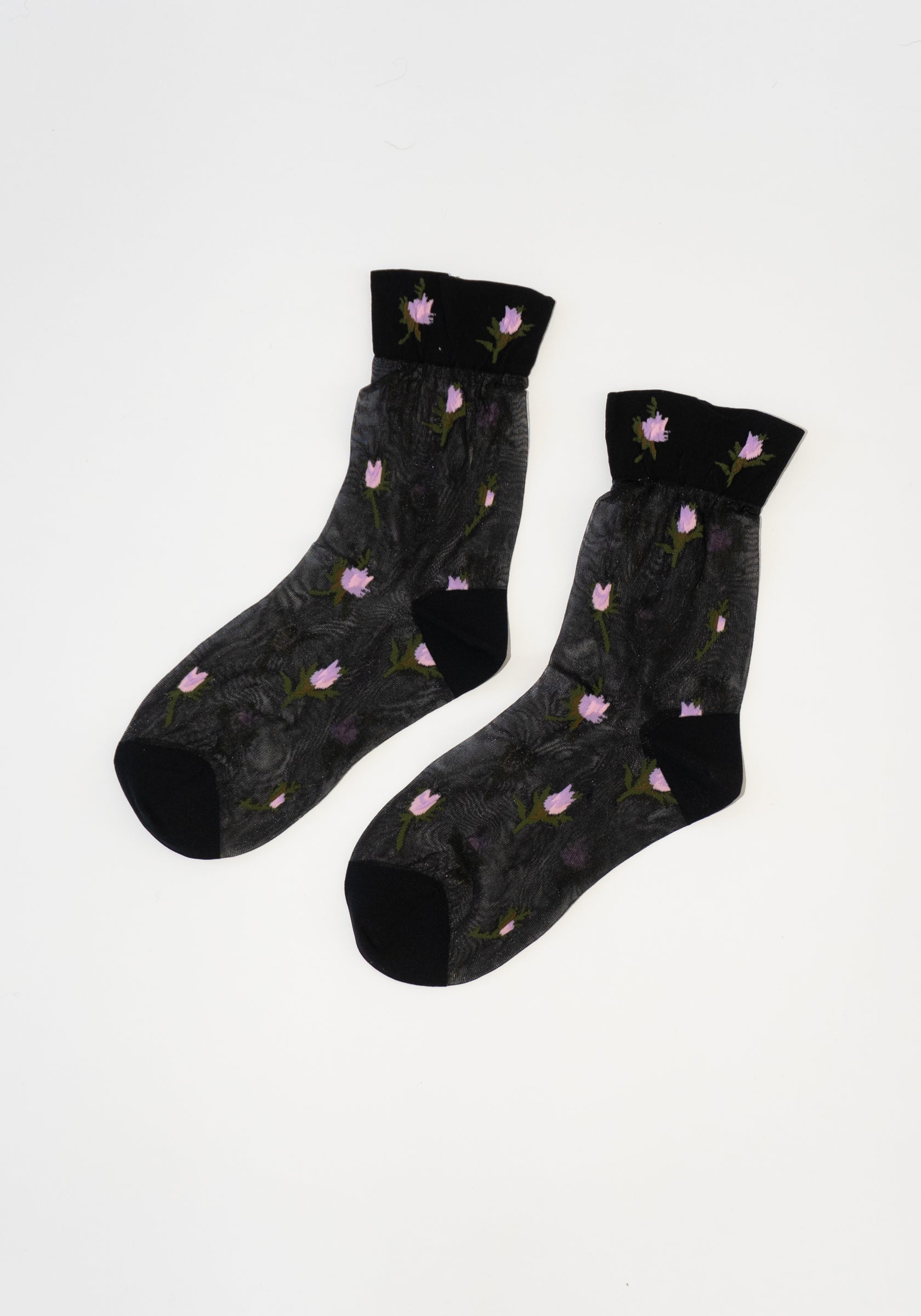 Hansel from Basel Rosebud Sheer Crew Socks in Black