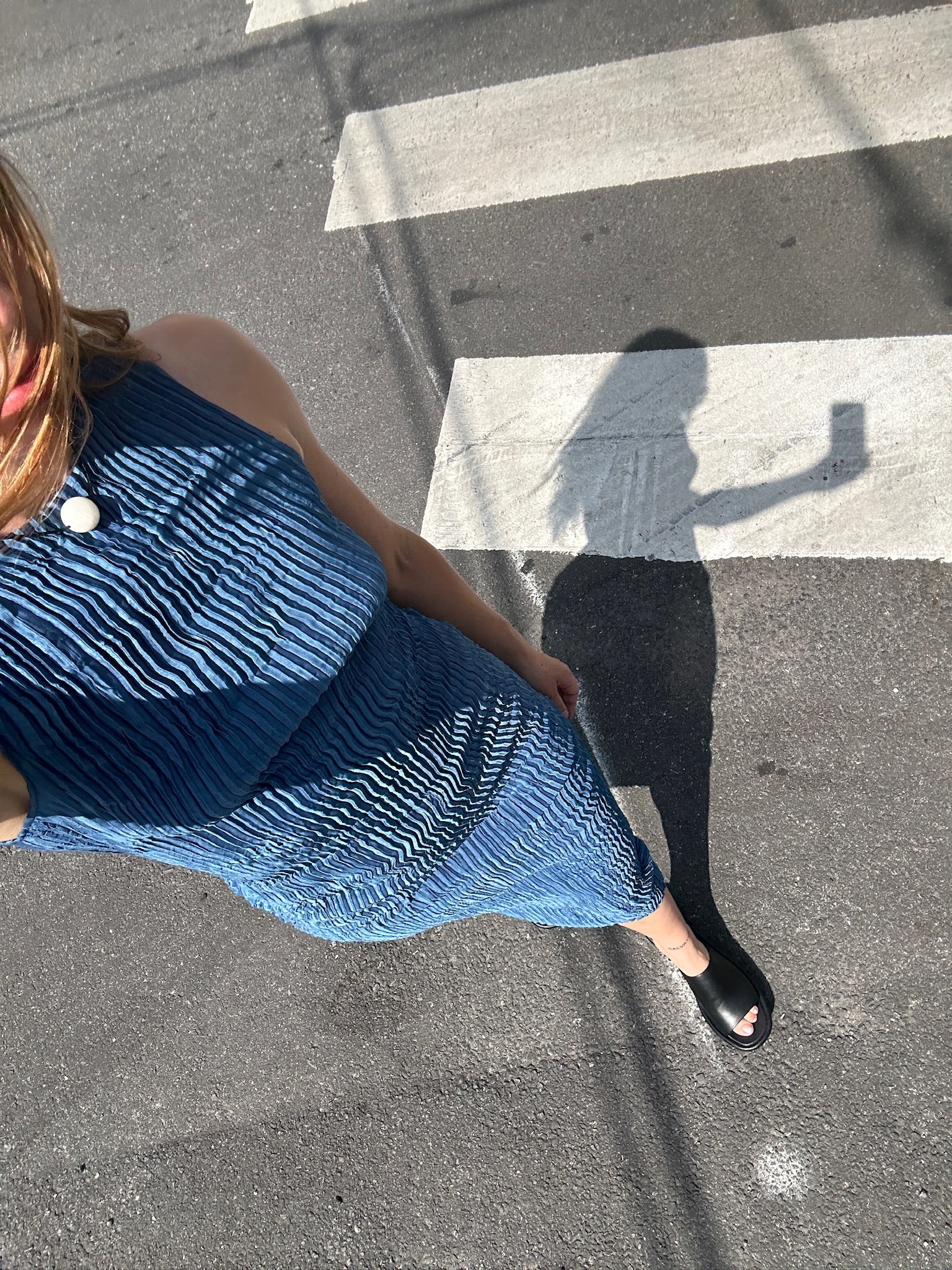 Plissé Satin Silk Tank Long Dress in Dark Indigo