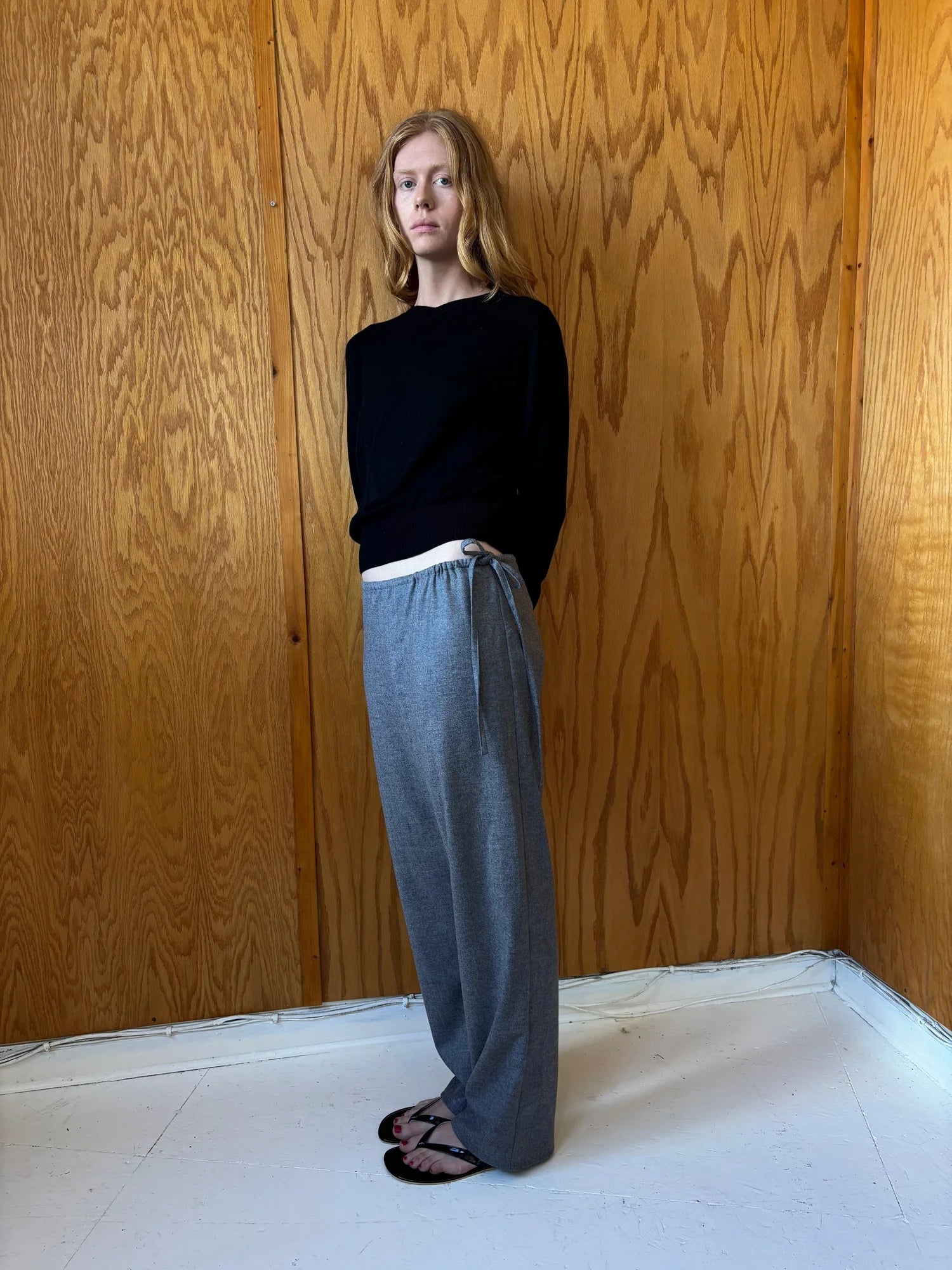 Wool Tie Pant in Grey