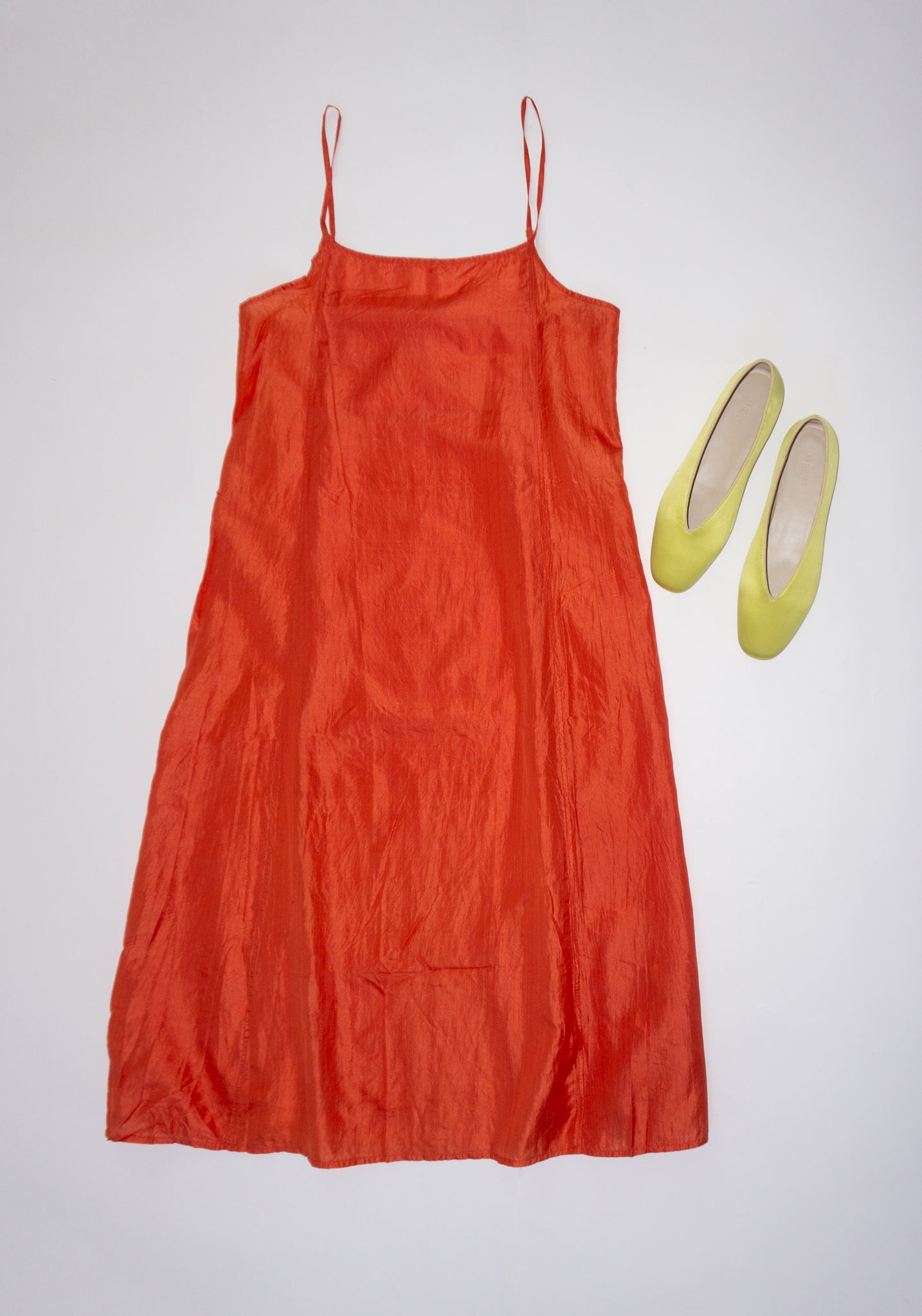 Injiri Silk Slip Dress in Coral