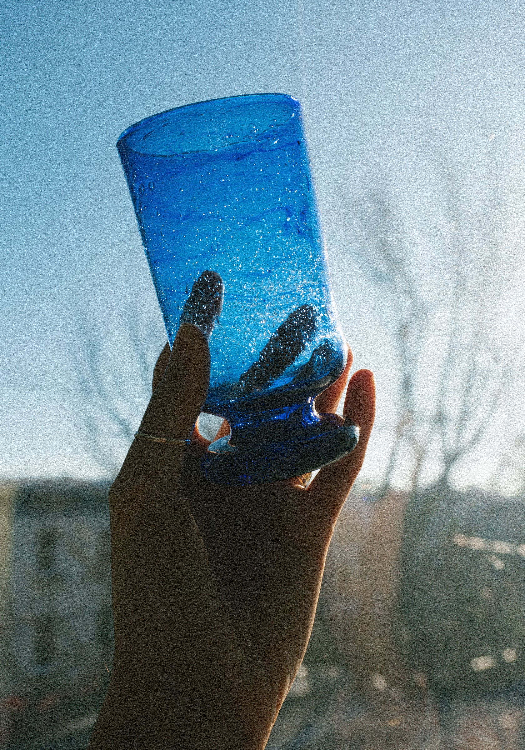 Column Recycled Blue Glass Cup