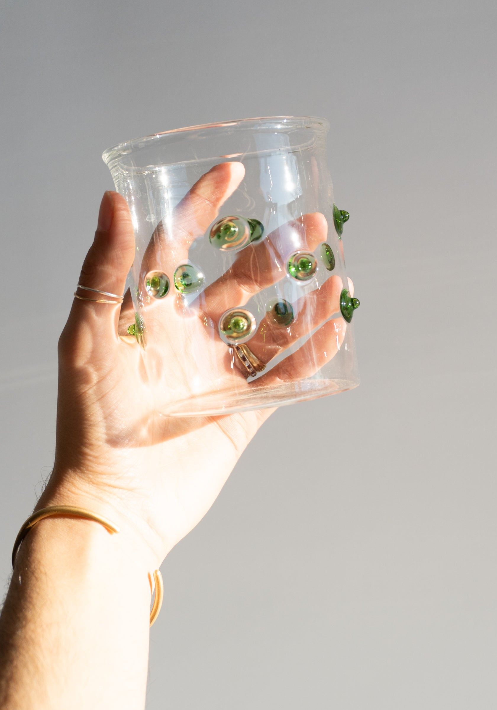 Green Polka Dotted Handblown Glass Cup