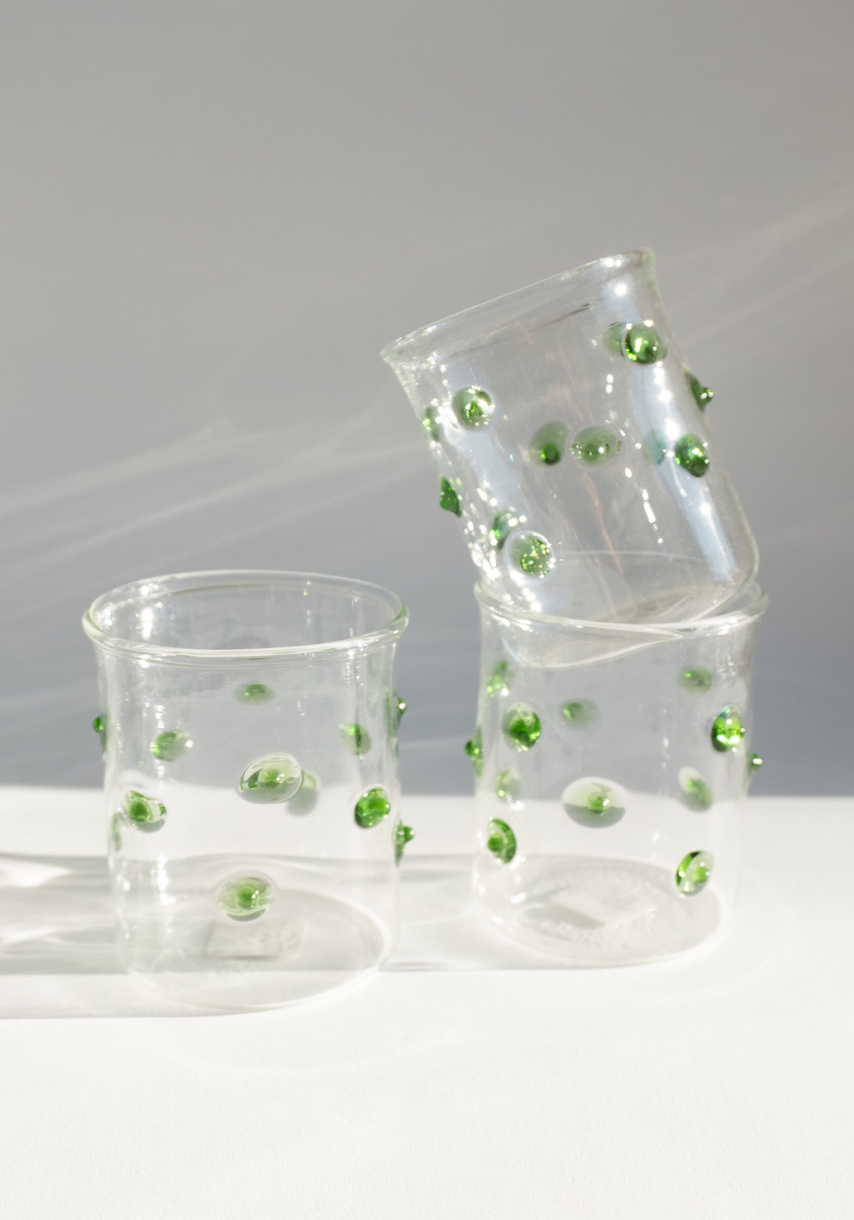 Green Polka Dotted Handblown Glass Cup