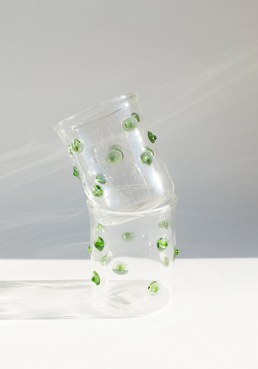 Green Polka Dotted Handblown Glass Cup