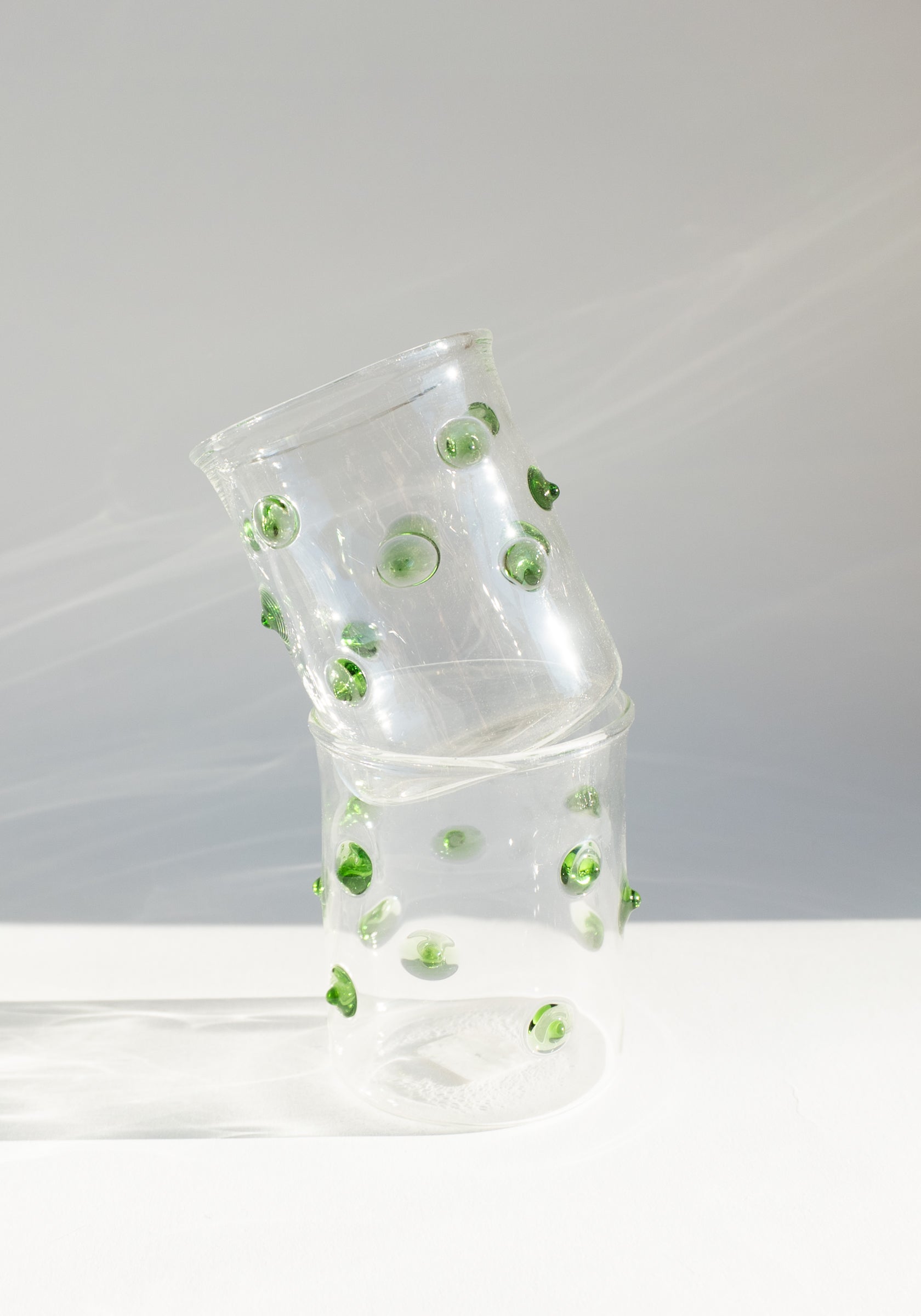 Green Polka Dotted Handblown Glass Cup