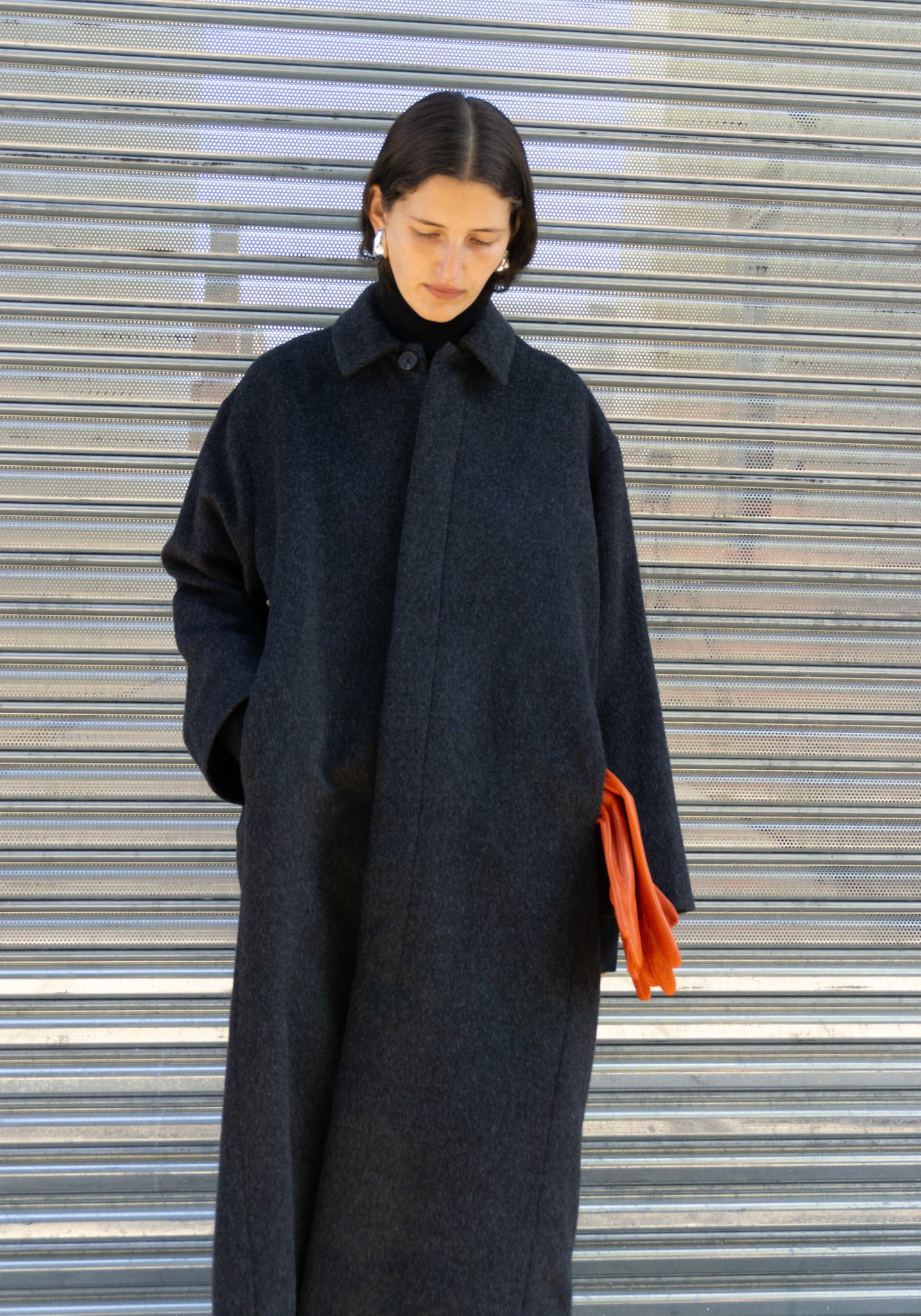 Brushed Car Coat in Black Melange