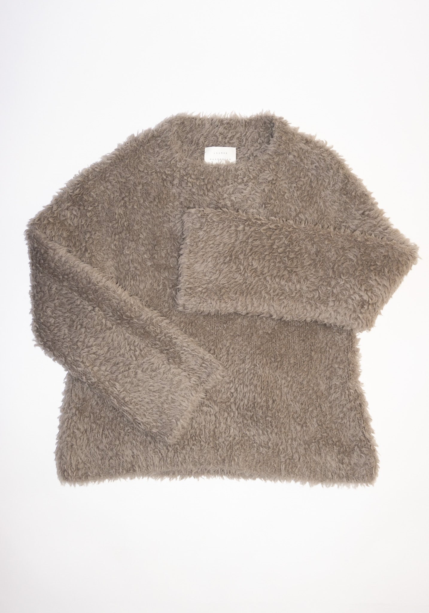 Handknit Fur Crewneck in Taupe