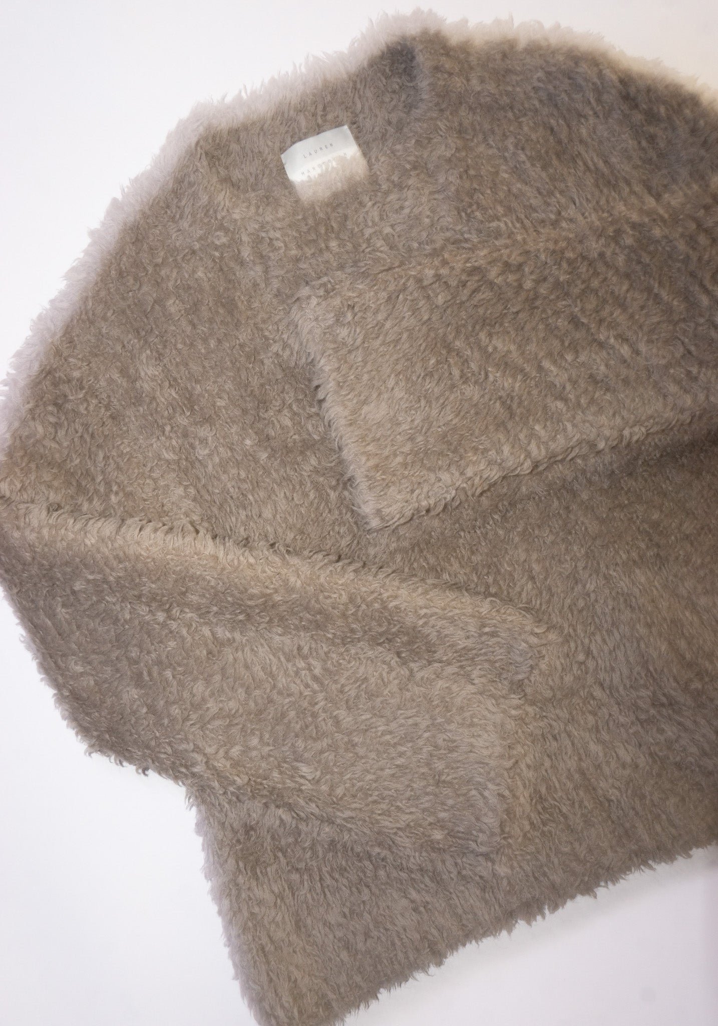 Handknit Fur Crewneck in Taupe