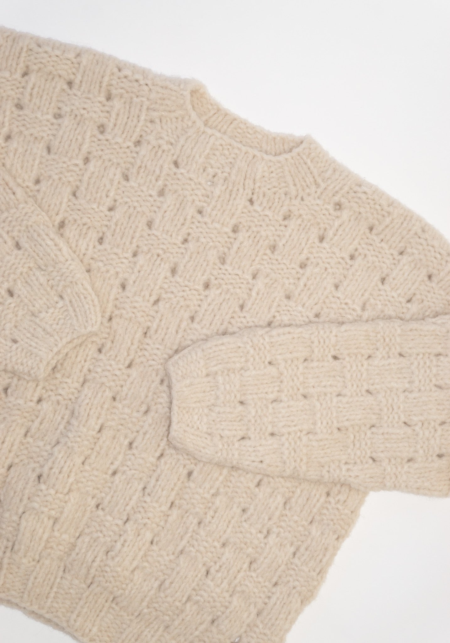 Handknit Interlace Pullover in Alabaster