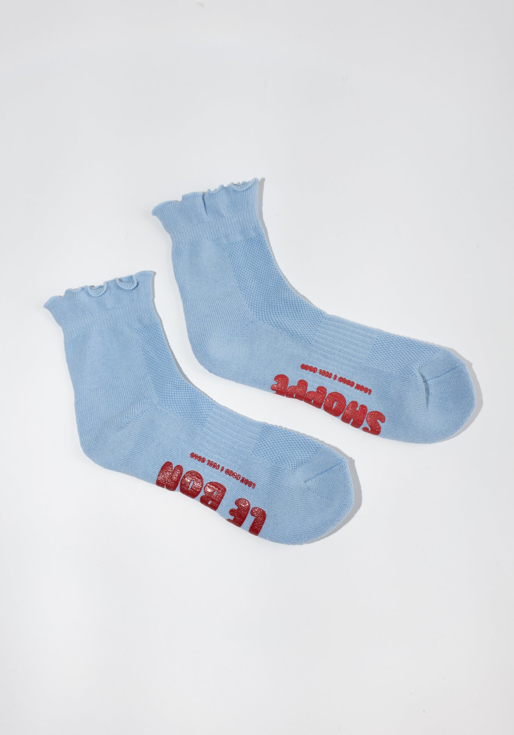 Le Bon Shoppe Ruffled Hugger Crew Socks in Periwinkle and Red