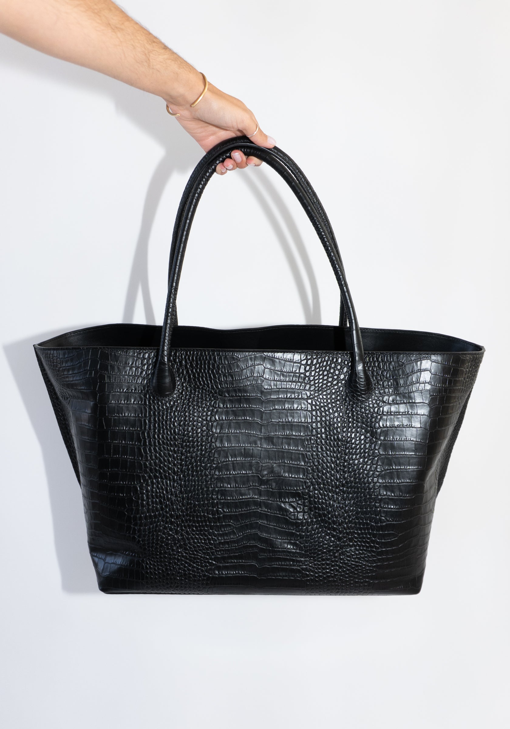 Eva Weekend Tote in Black Croc