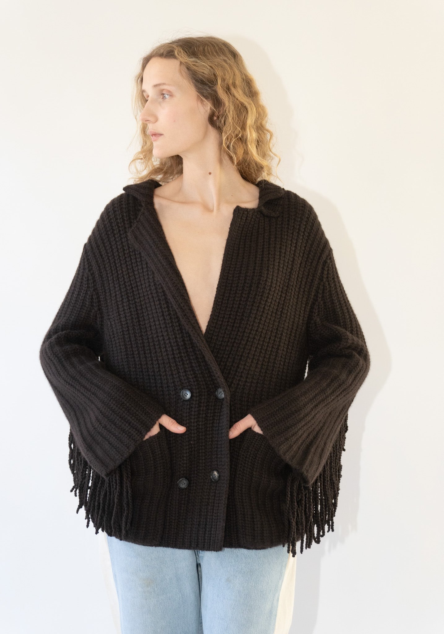 Lisa Yang Elysse Cashmere Cardigan Jacket in Dark Oak