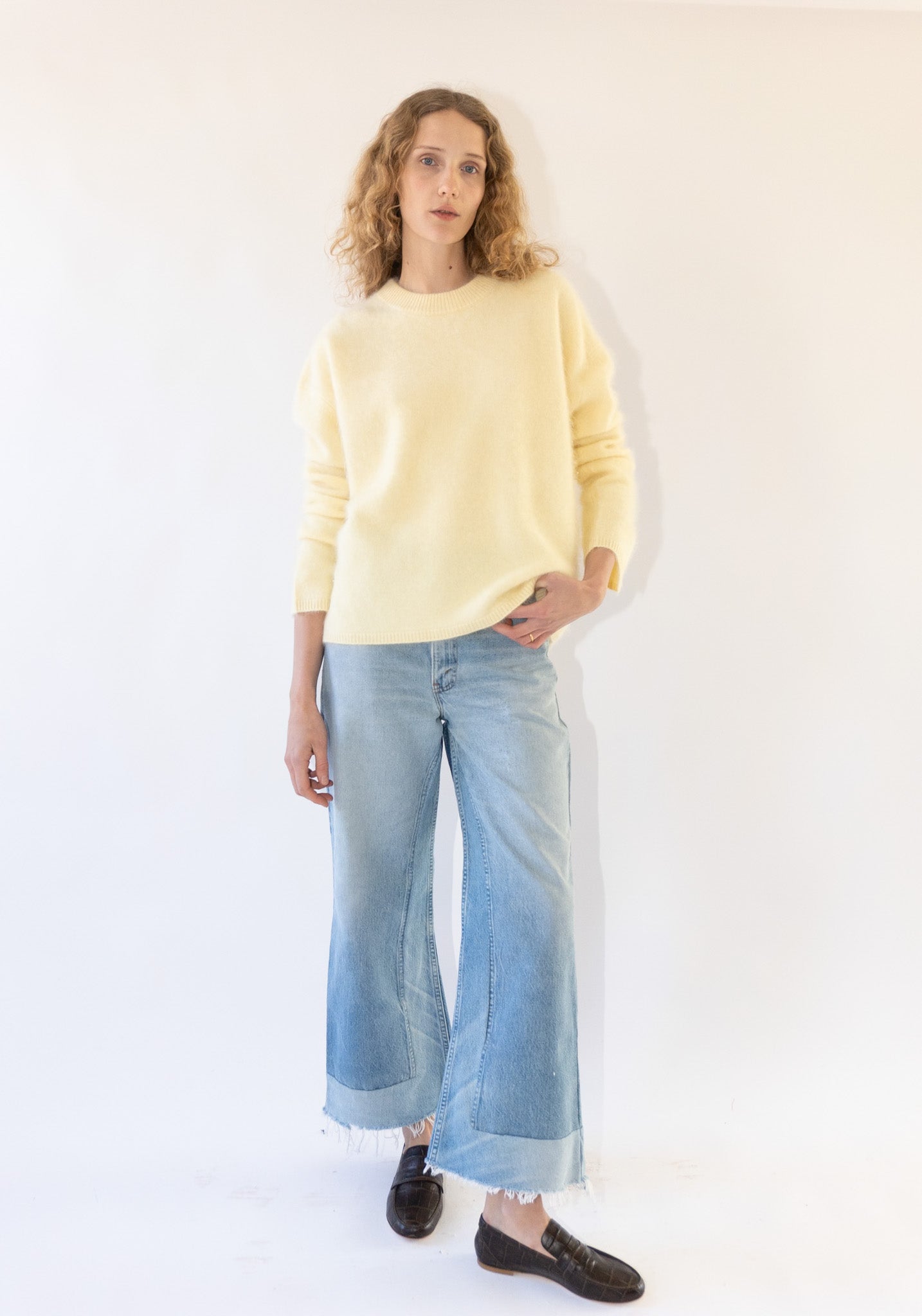 Lisa Yang Natalia Brushed Cashmere Sweater in Butter