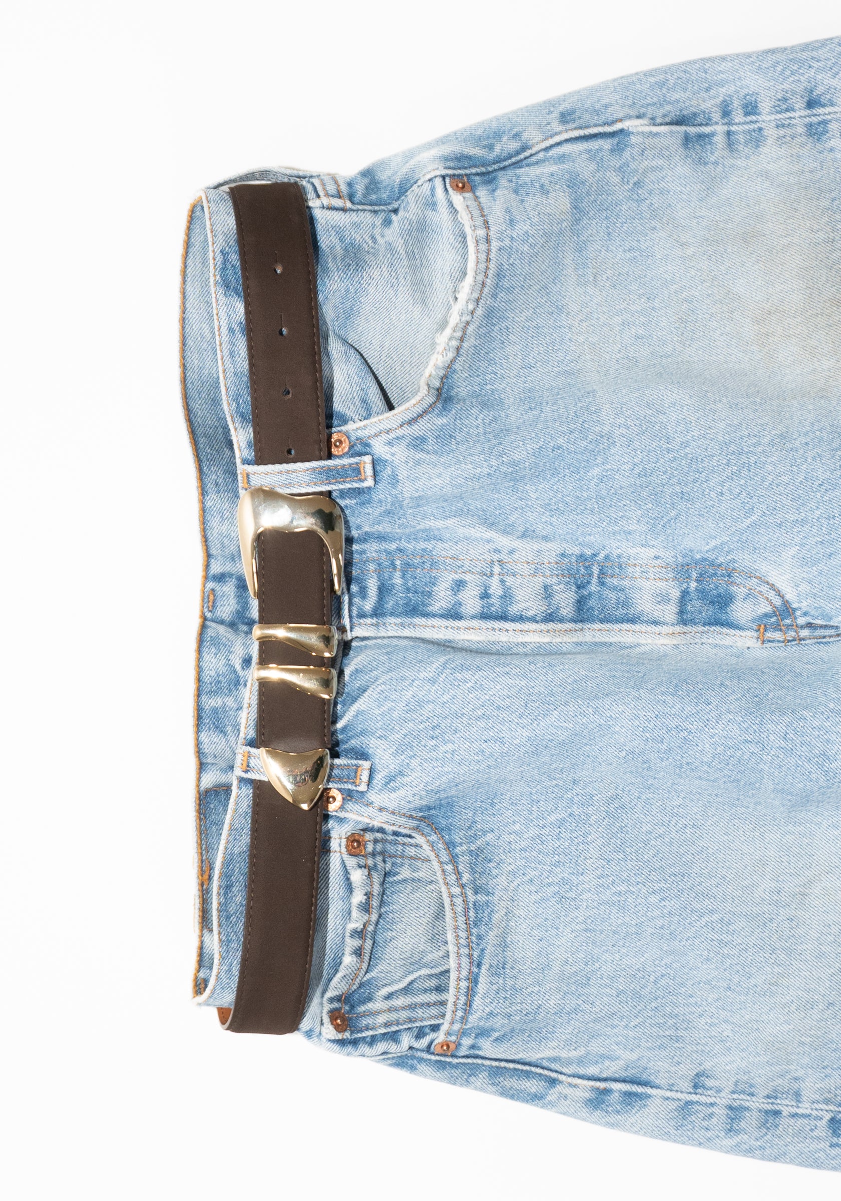 Maison Boinet Capucine Suede Brass Buckle Belt in Brown